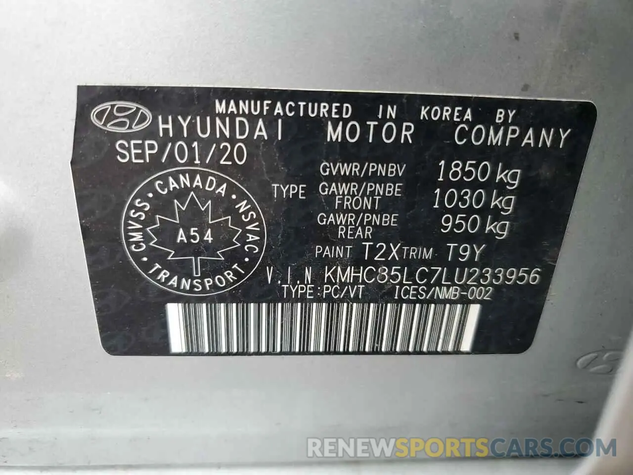 13 fotografías del automóvil dañado KMHC85LC7LU233956 HYUNDAI IONIQ 2020