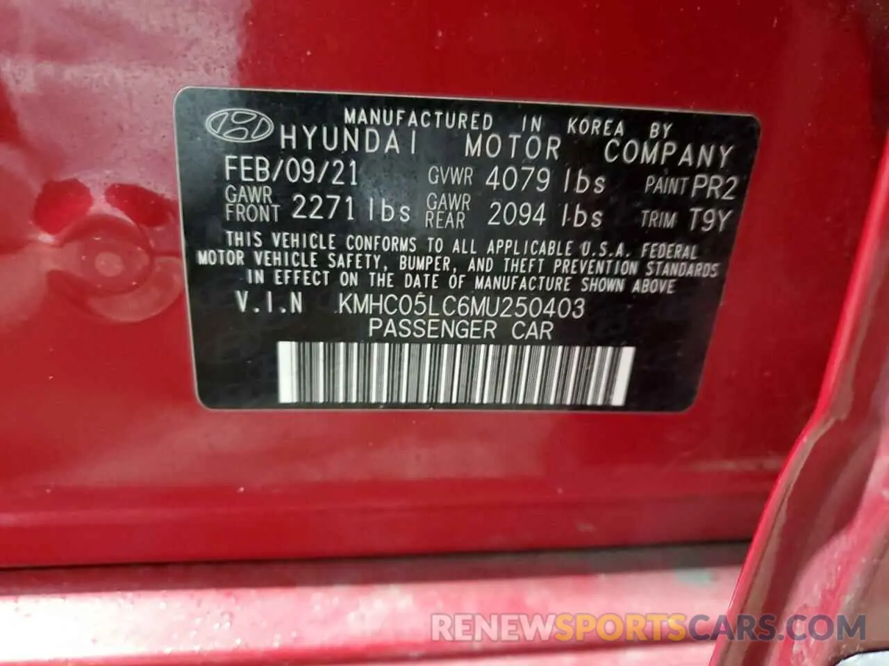 13 fotografías del automóvil dañado KMHC05LC6MU250403 HYUNDAI IONIQ 2021