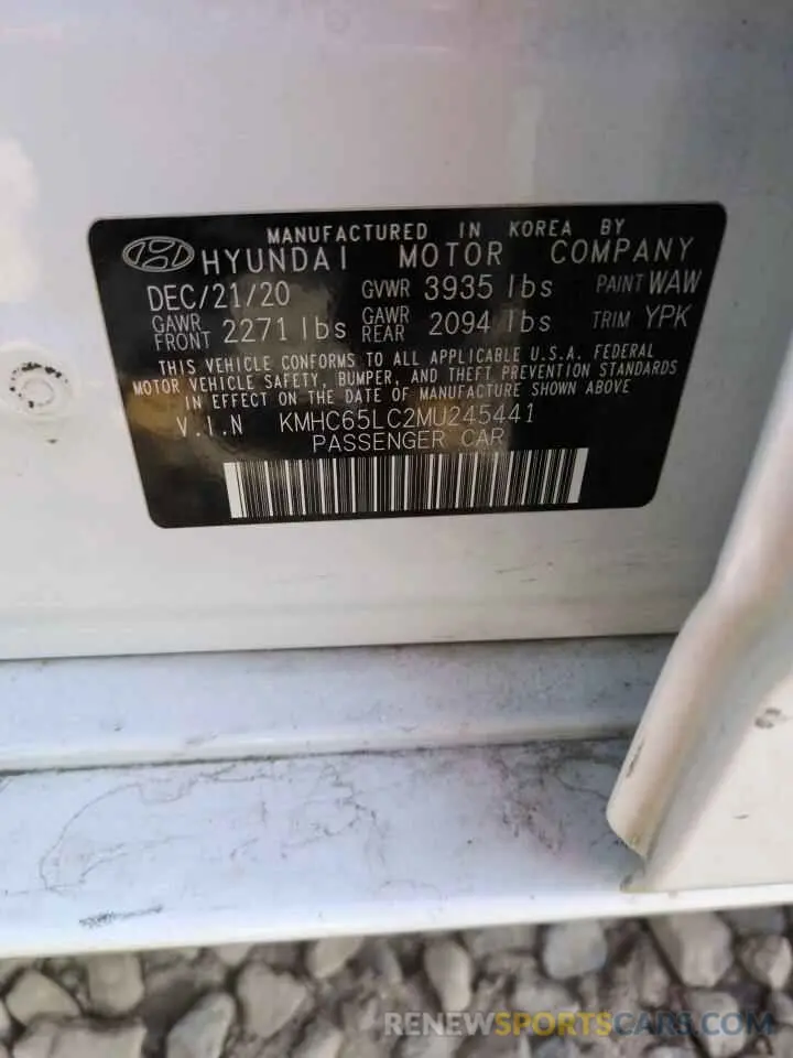 14 fotografías del automóvil dañado KMHC65LC2MU245441 HYUNDAI IONIQ 2021
