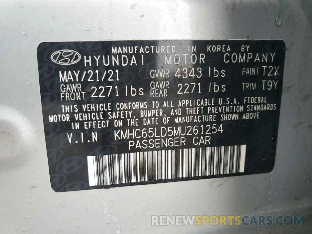13 fotografías del automóvil dañado KMHC65LD5MU261254 HYUNDAI IONIQ 2021