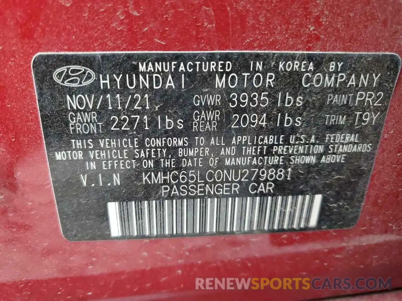 12 fotografías del automóvil dañado KMHC65LC0NU279881 HYUNDAI IONIQ 2022