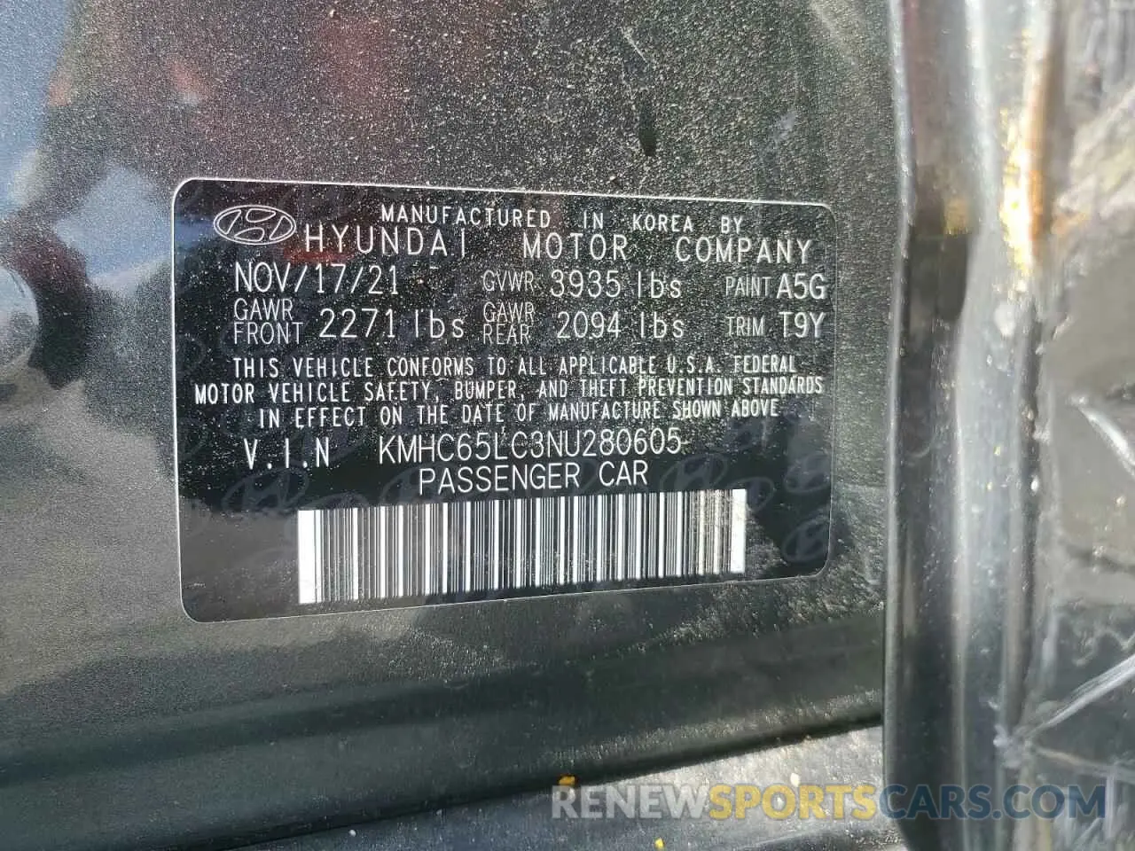 12 fotografías del automóvil dañado KMHC65LC3NU280605 HYUNDAI IONIQ 2022