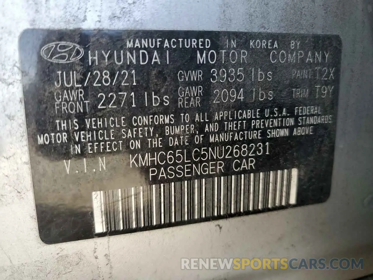 12 fotografías del automóvil dañado KMHC65LC5NU268231 HYUNDAI IONIQ 2022
