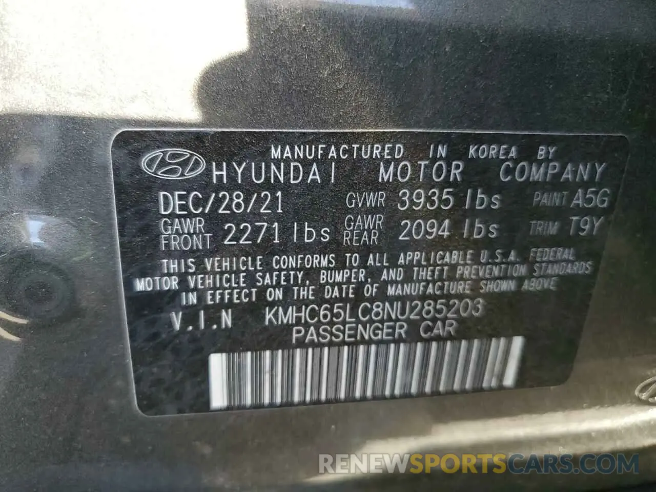 12 fotografías del automóvil dañado KMHC65LC8NU285203 HYUNDAI IONIQ 2022