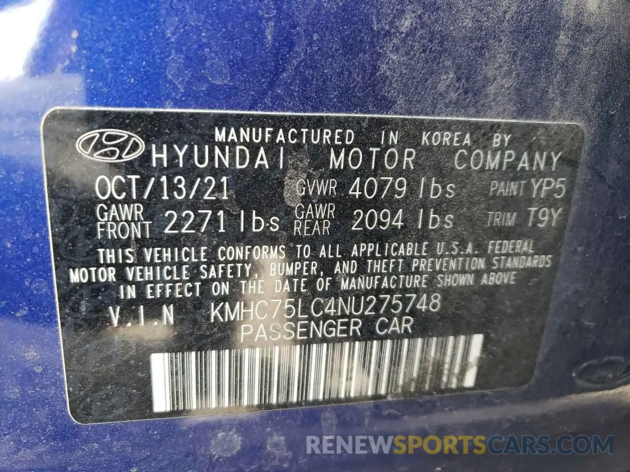 13 fotografías del automóvil dañado KMHC75LC4NU275748 HYUNDAI IONIQ 2022