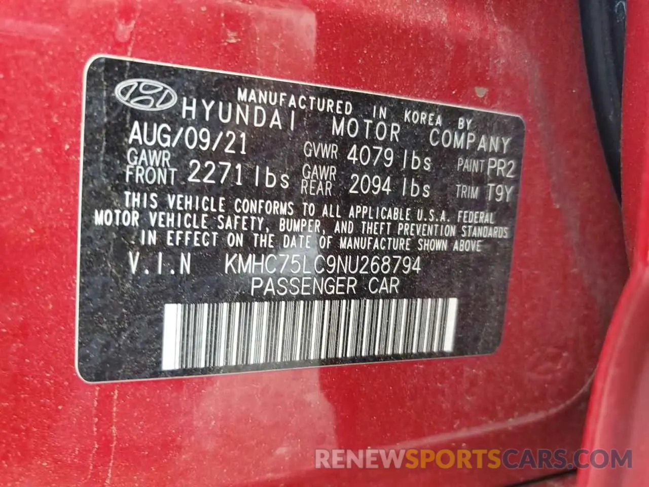 12 fotografías del automóvil dañado KMHC75LC9NU268794 HYUNDAI IONIQ 2022