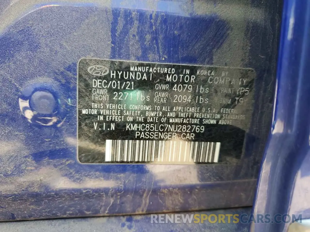 12 fotografías del automóvil dañado KMHC85LC7NU282769 HYUNDAI IONIQ 2022