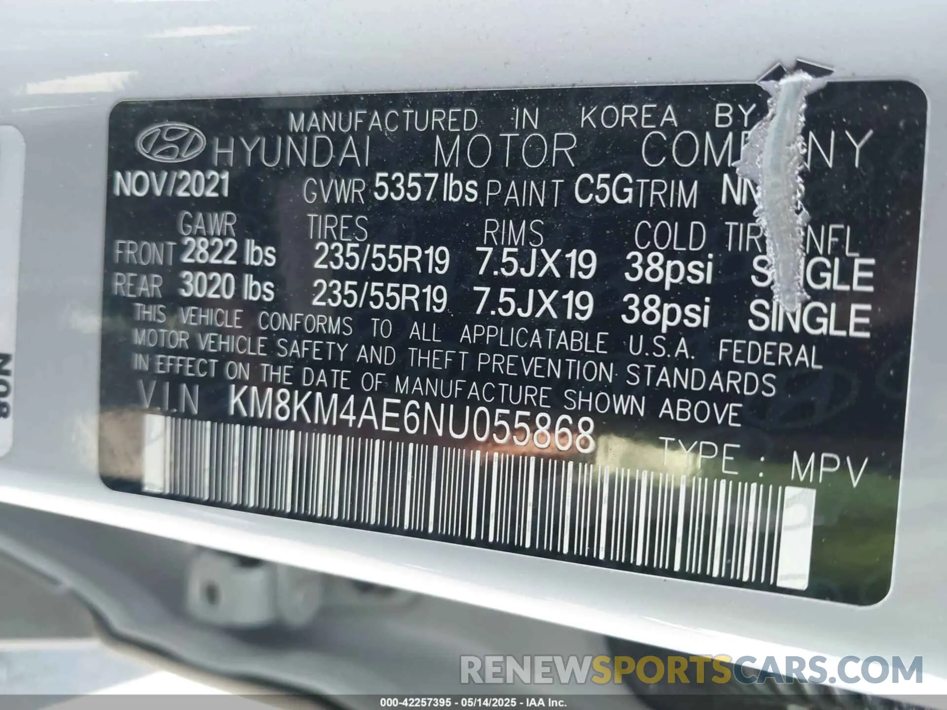 9 fotografías del automóvil dañado KM8KM4AE6NU055868 HYUNDAI IONIQ 5 2022