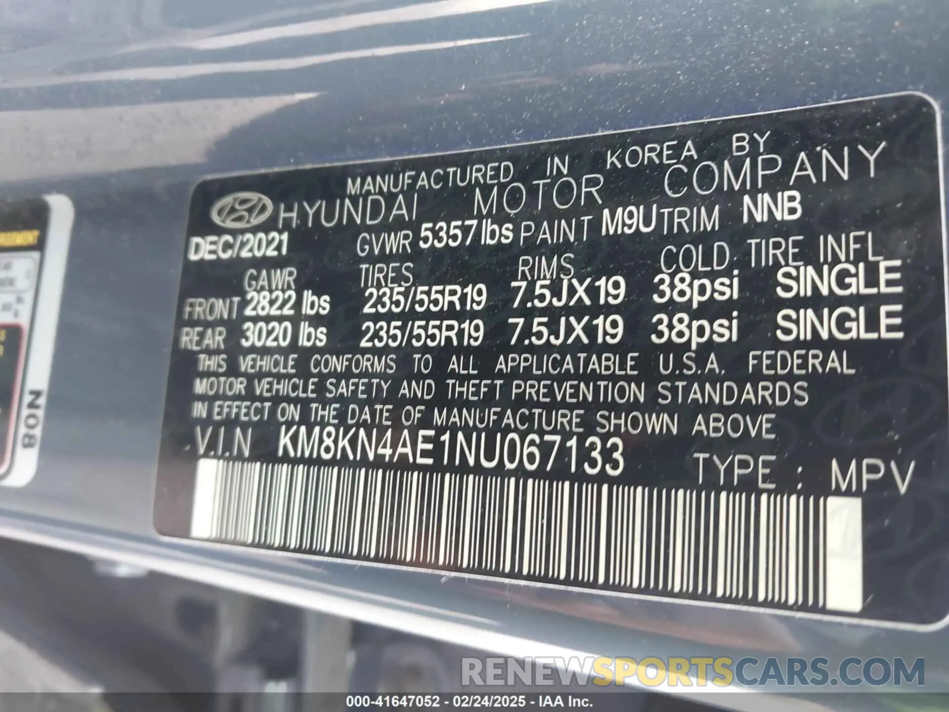9 fotografías del automóvil dañado KM8KN4AE1NU067133 HYUNDAI IONIQ 5 2022