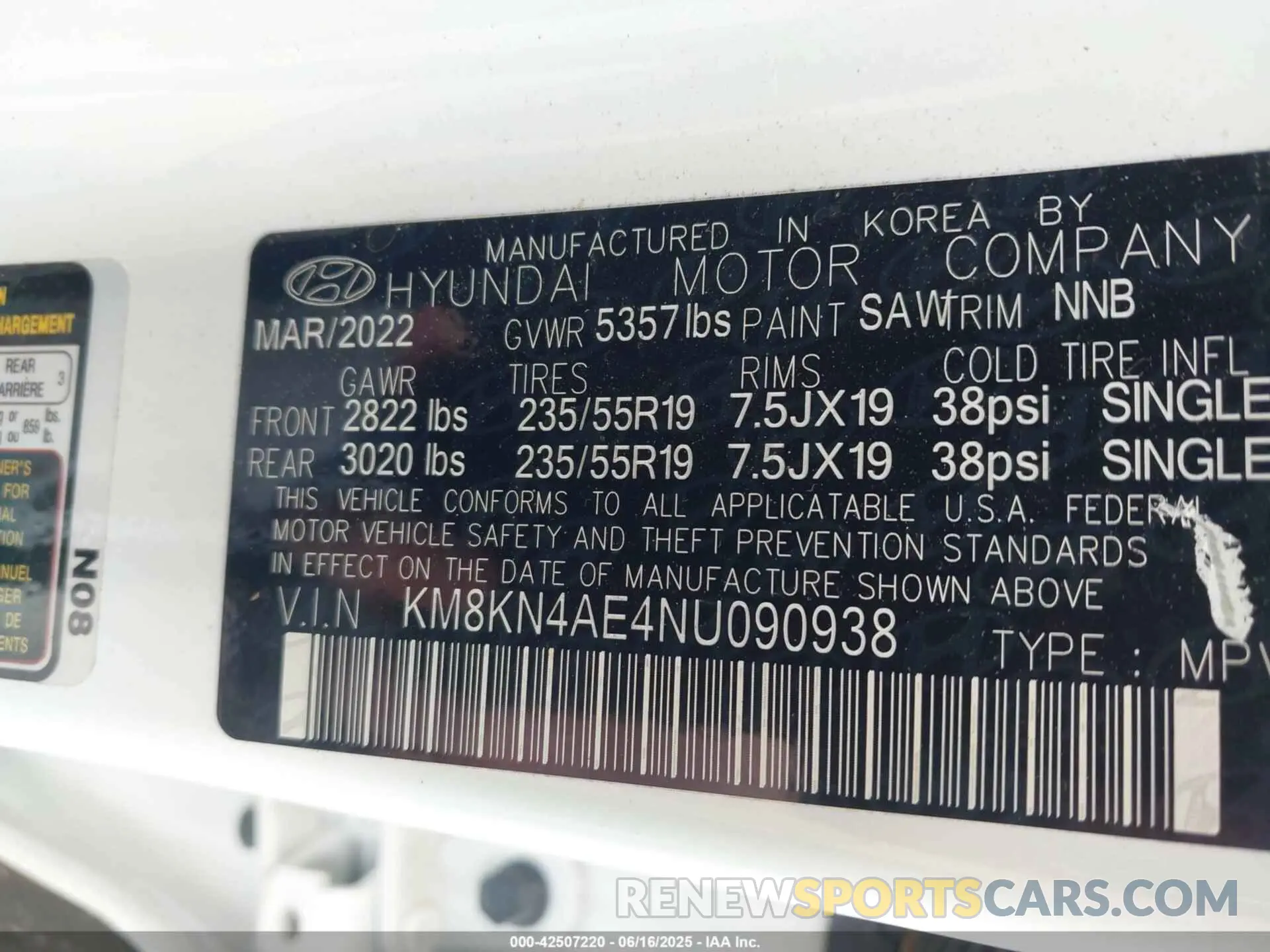 9 fotografías del automóvil dañado KM8KN4AE4NU090938 HYUNDAI IONIQ 5 2022