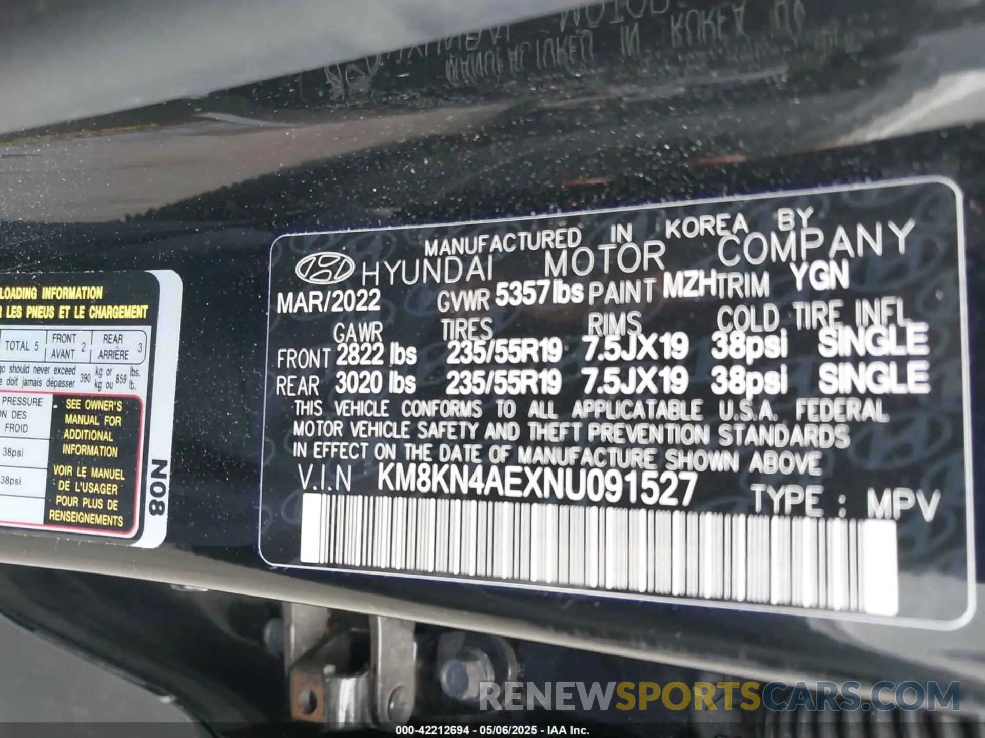 9 fotografías del automóvil dañado KM8KN4AEXNU091527 HYUNDAI IONIQ 5 2022