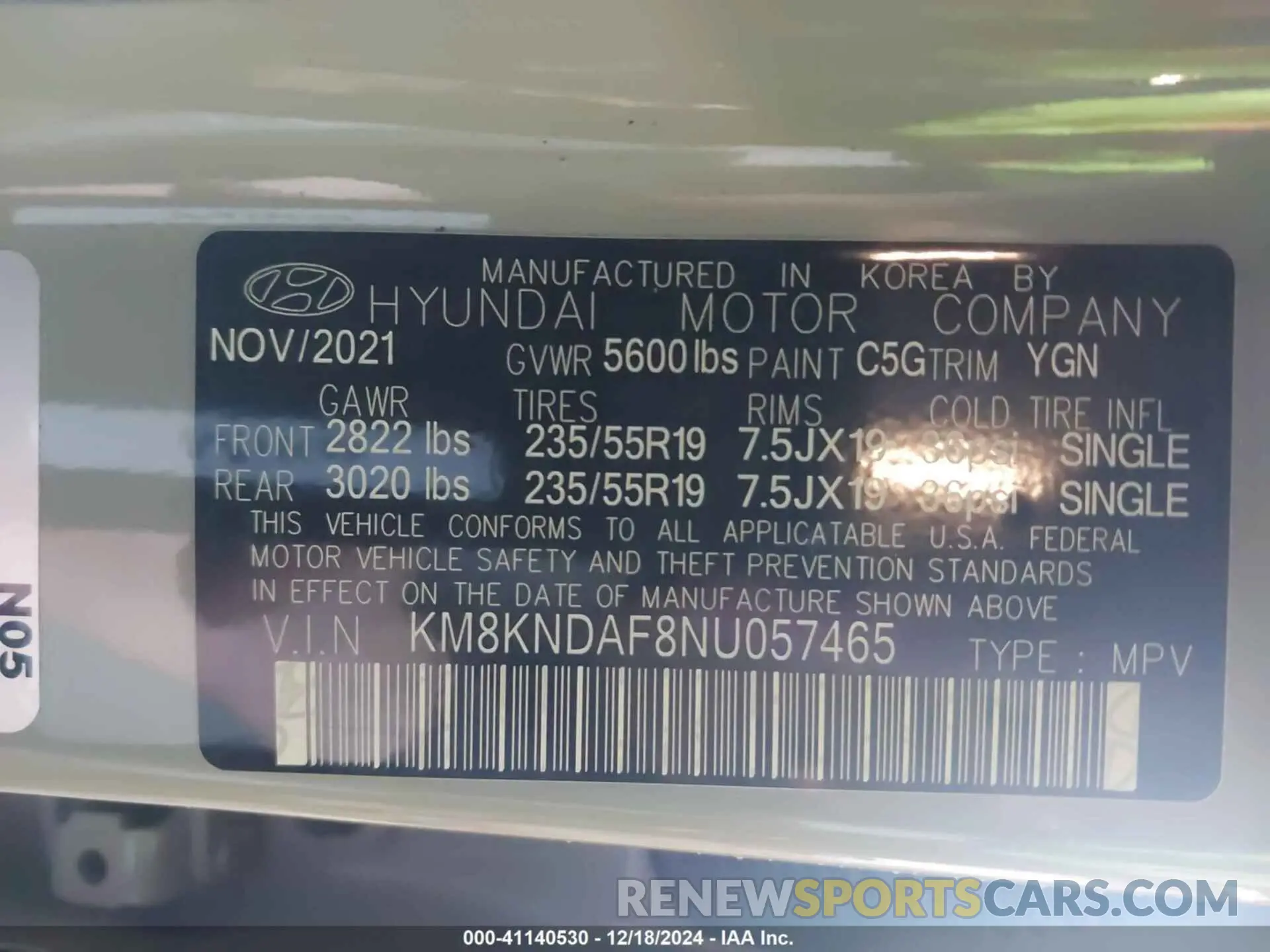 9 fotografías del automóvil dañado KM8KNDAF8NU057465 HYUNDAI IONIQ 5 2022