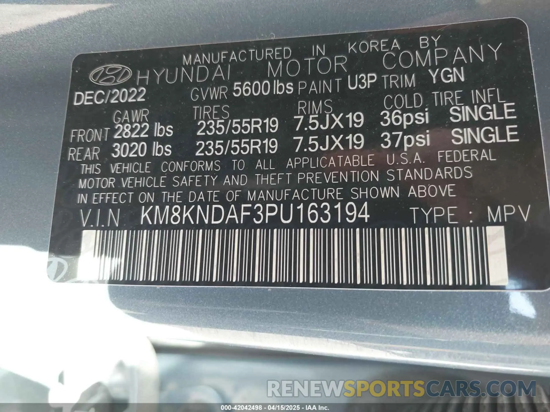 9 fotografías del automóvil dañado KM8KNDAF3PU163194 HYUNDAI IONIQ 5 2023