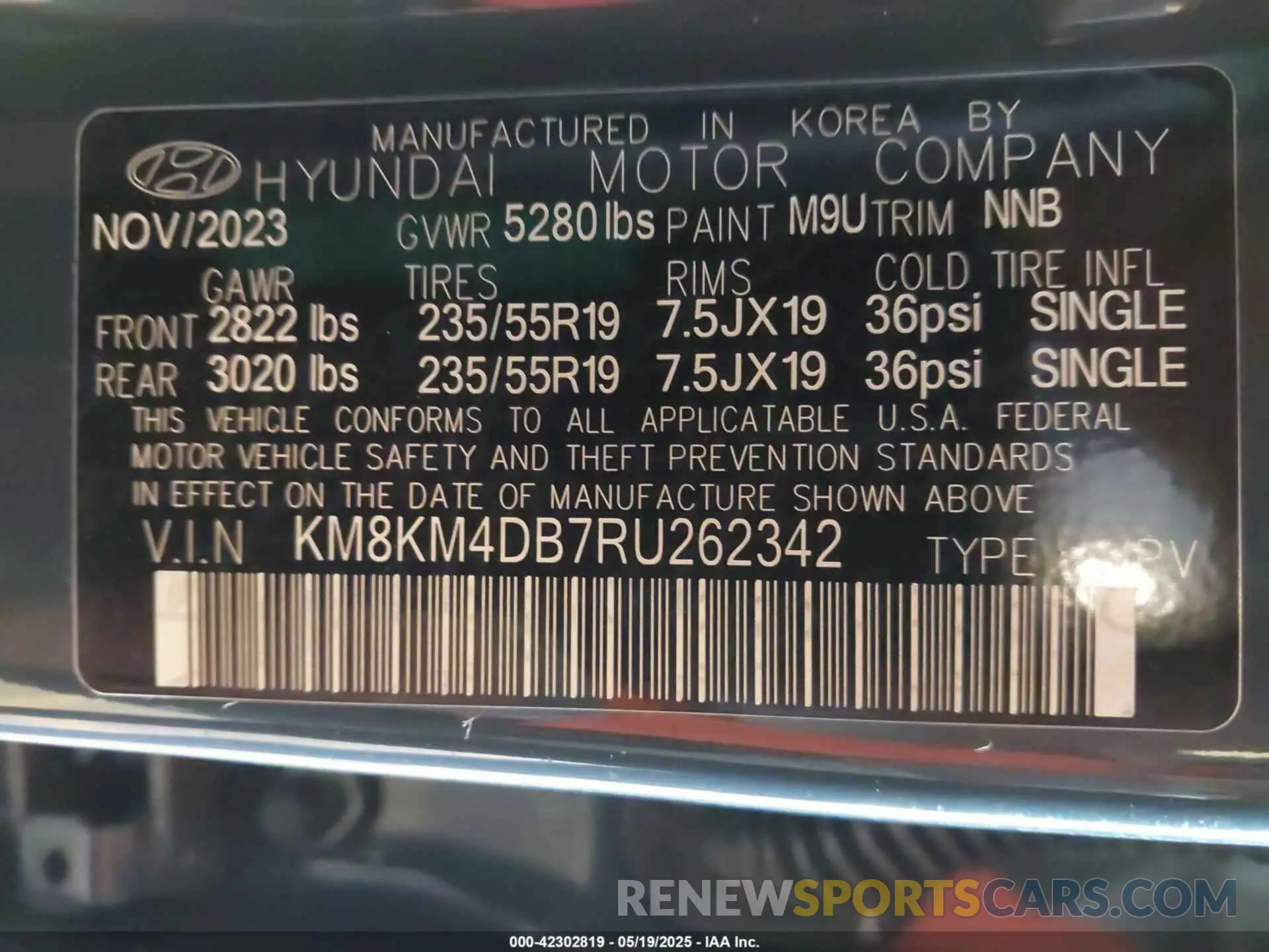 9 fotografías del automóvil dañado KM8KM4DB7RU262342 HYUNDAI IONIQ 5 2024