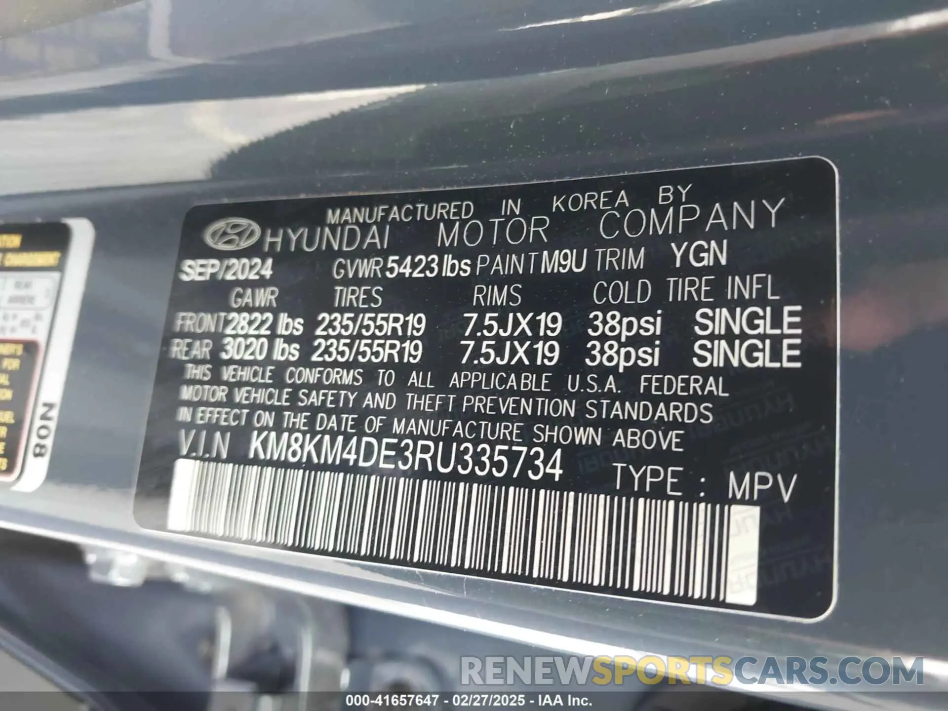 9 fotografías del automóvil dañado KM8KM4DE3RU335734 HYUNDAI IONIQ 5 2024