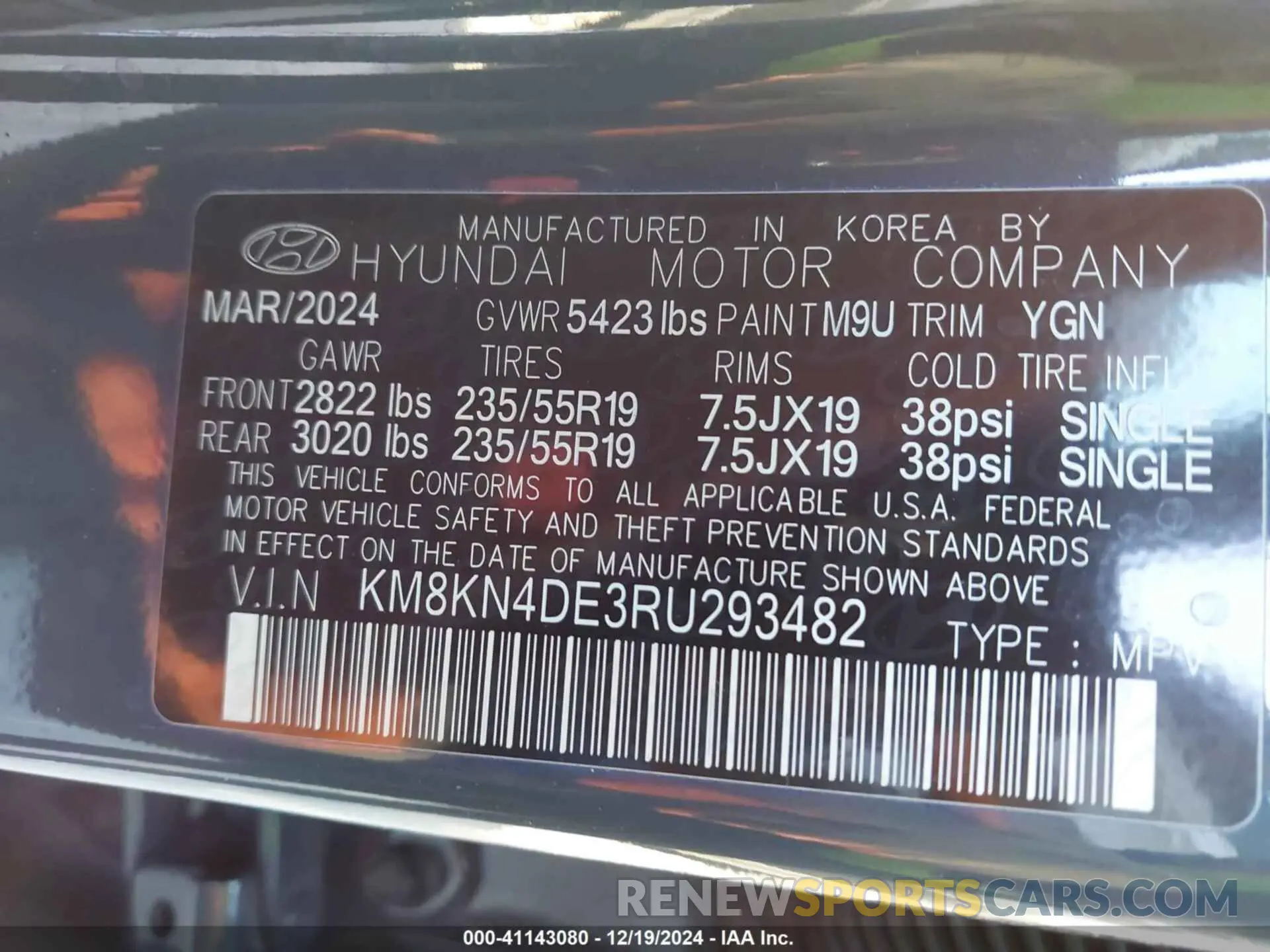 9 fotografías del automóvil dañado KM8KN4DE3RU293482 HYUNDAI IONIQ 5 2024