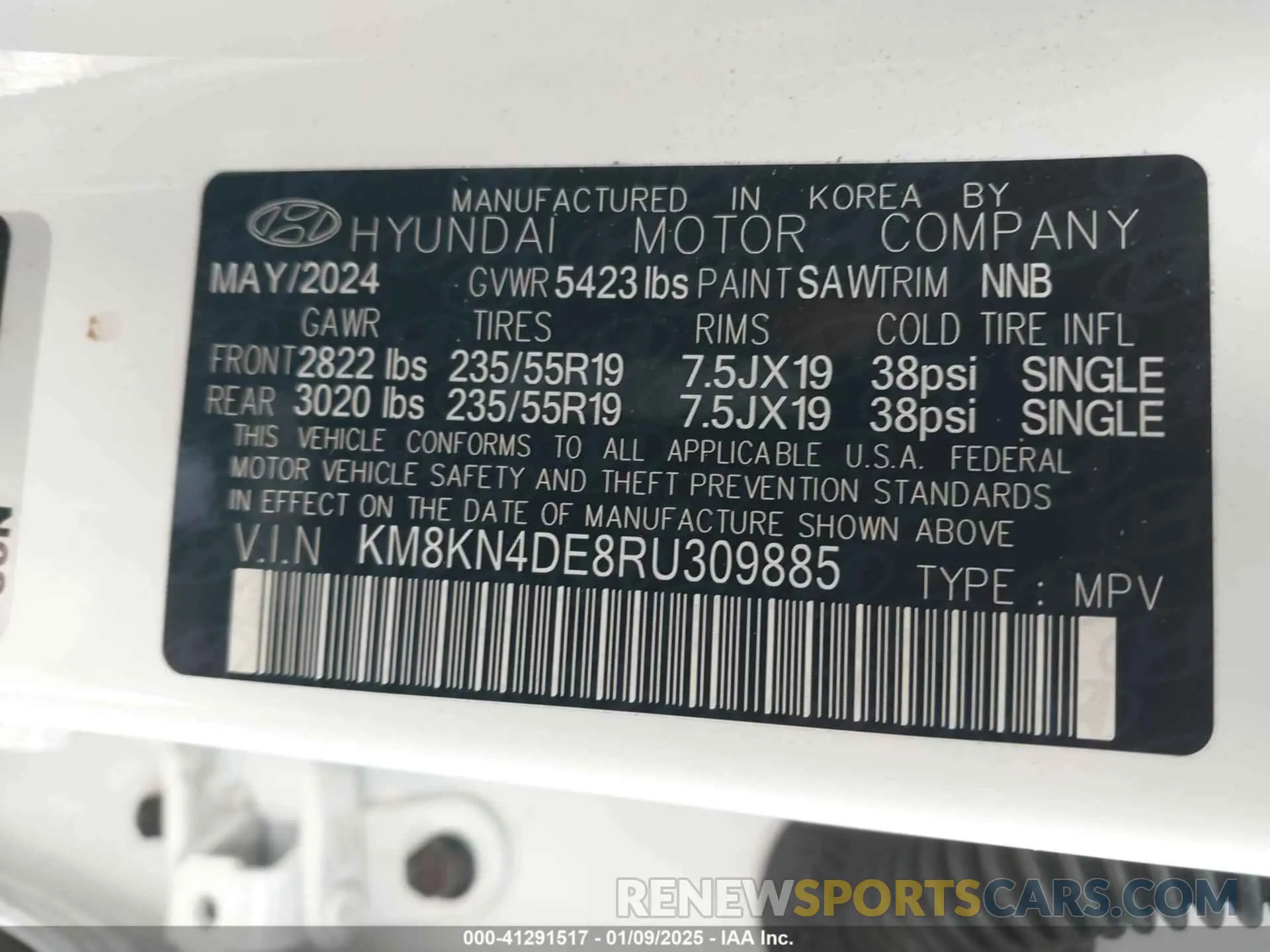 9 fotografías del automóvil dañado KM8KN4DE8RU309885 HYUNDAI IONIQ 5 2024