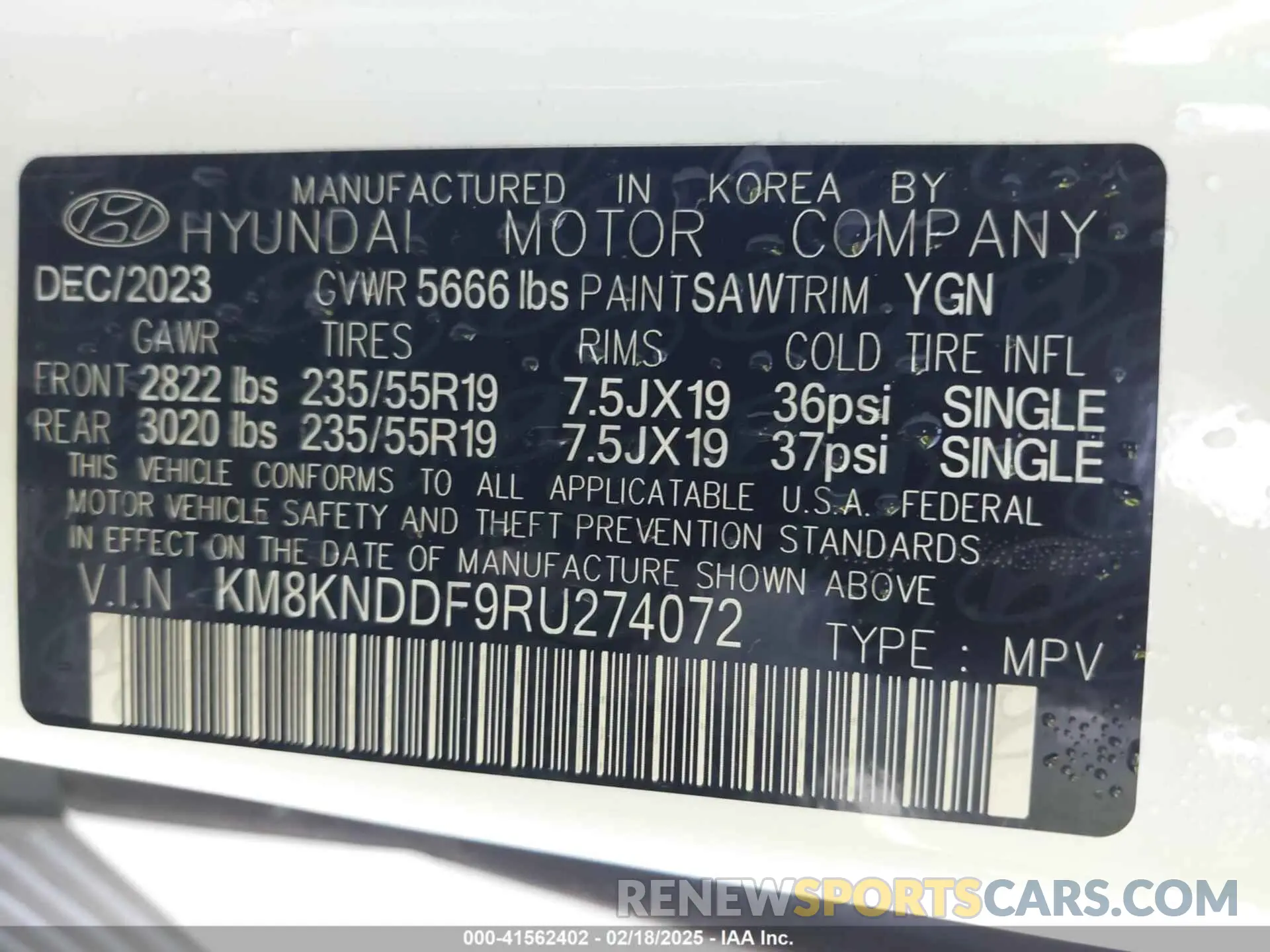9 fotografías del automóvil dañado KM8KNDDF9RU274072 HYUNDAI IONIQ 5 2024