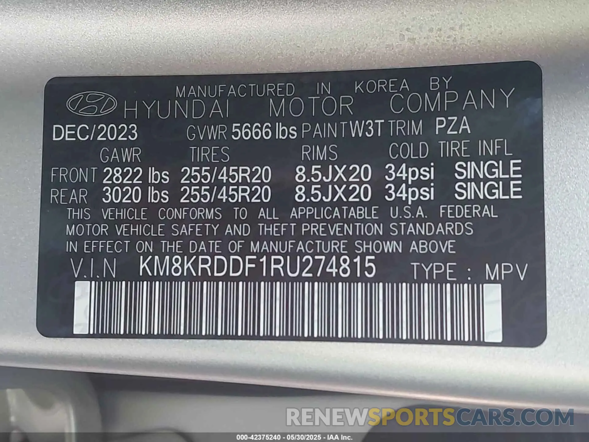 9 fotografías del automóvil dañado KM8KRDDF1RU274815 HYUNDAI IONIQ 5 2024