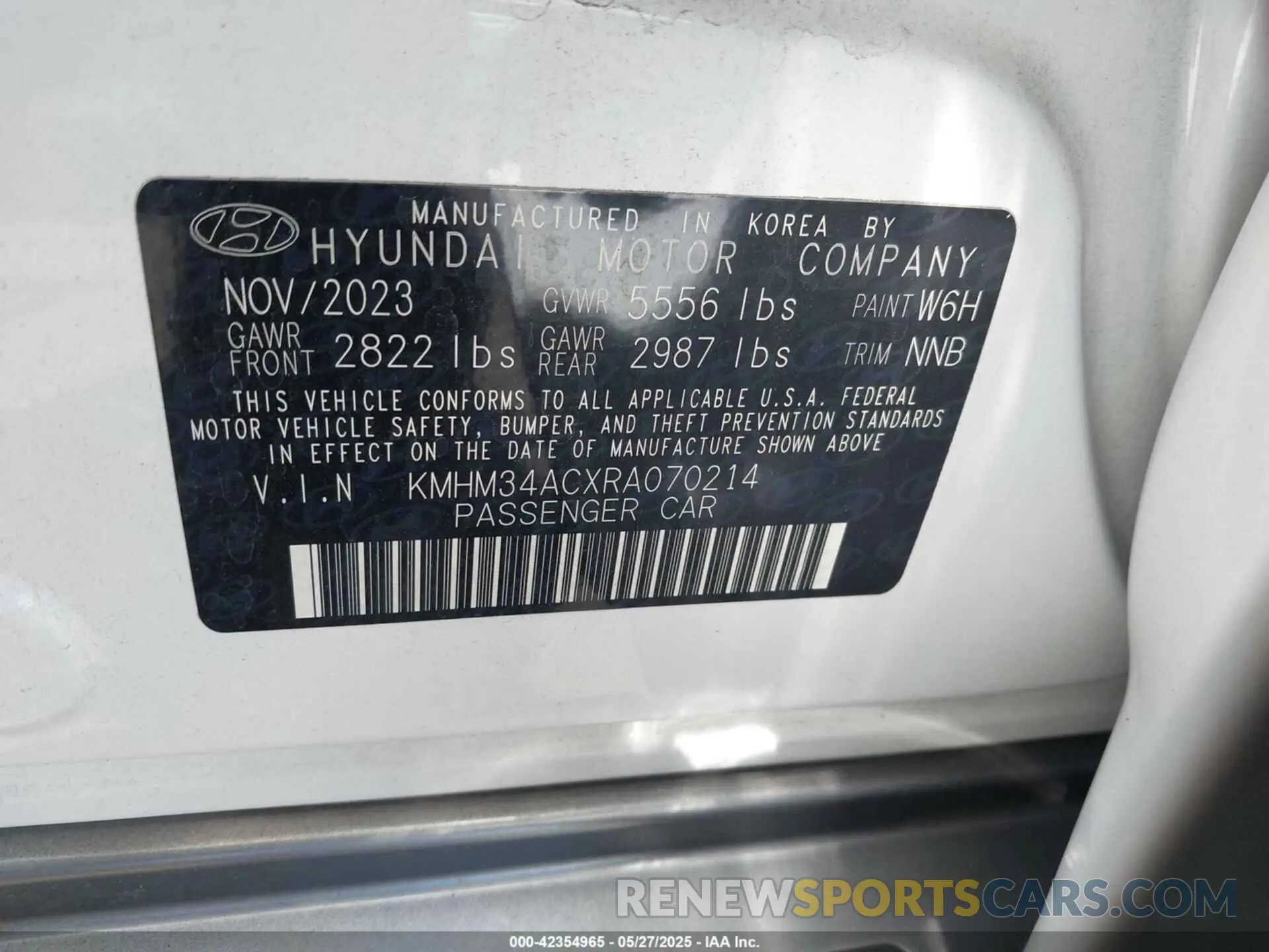 9 fotografías del automóvil dañado KMHM34ACXRA070214 HYUNDAI IONIQ 6 2024