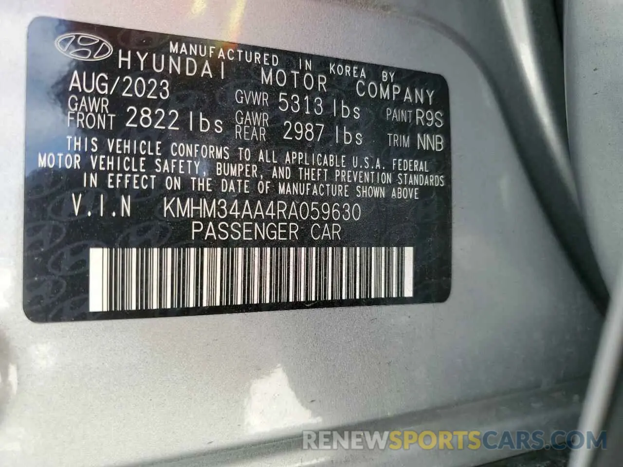 12 fotografías del automóvil dañado KMHM34AA4RA059630 HYUNDAI IONIQ 6 SE 2024