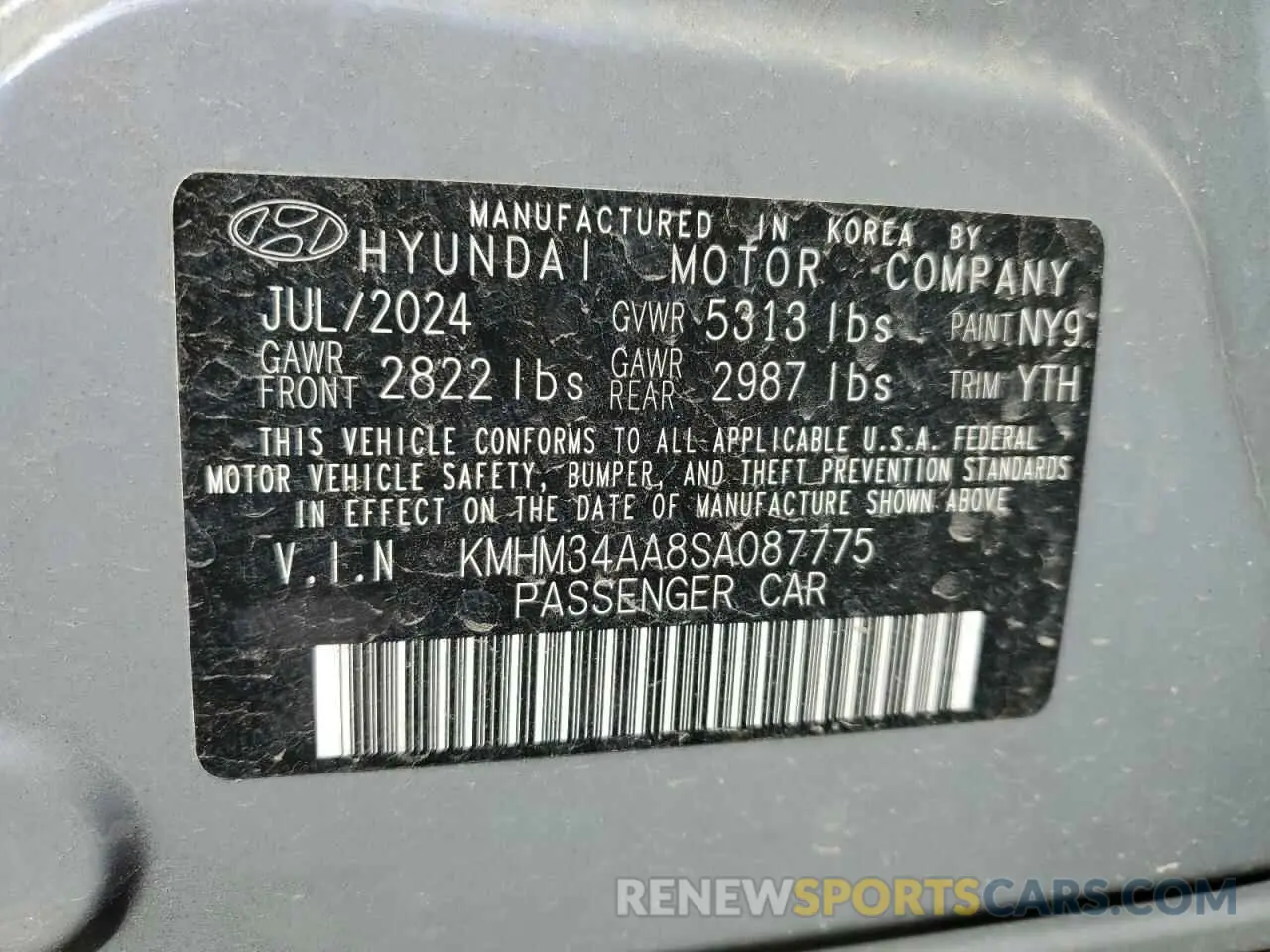 12 fotografías del automóvil dañado KMHM34AA8SA087775 HYUNDAI IONIQ 6 SE 2025