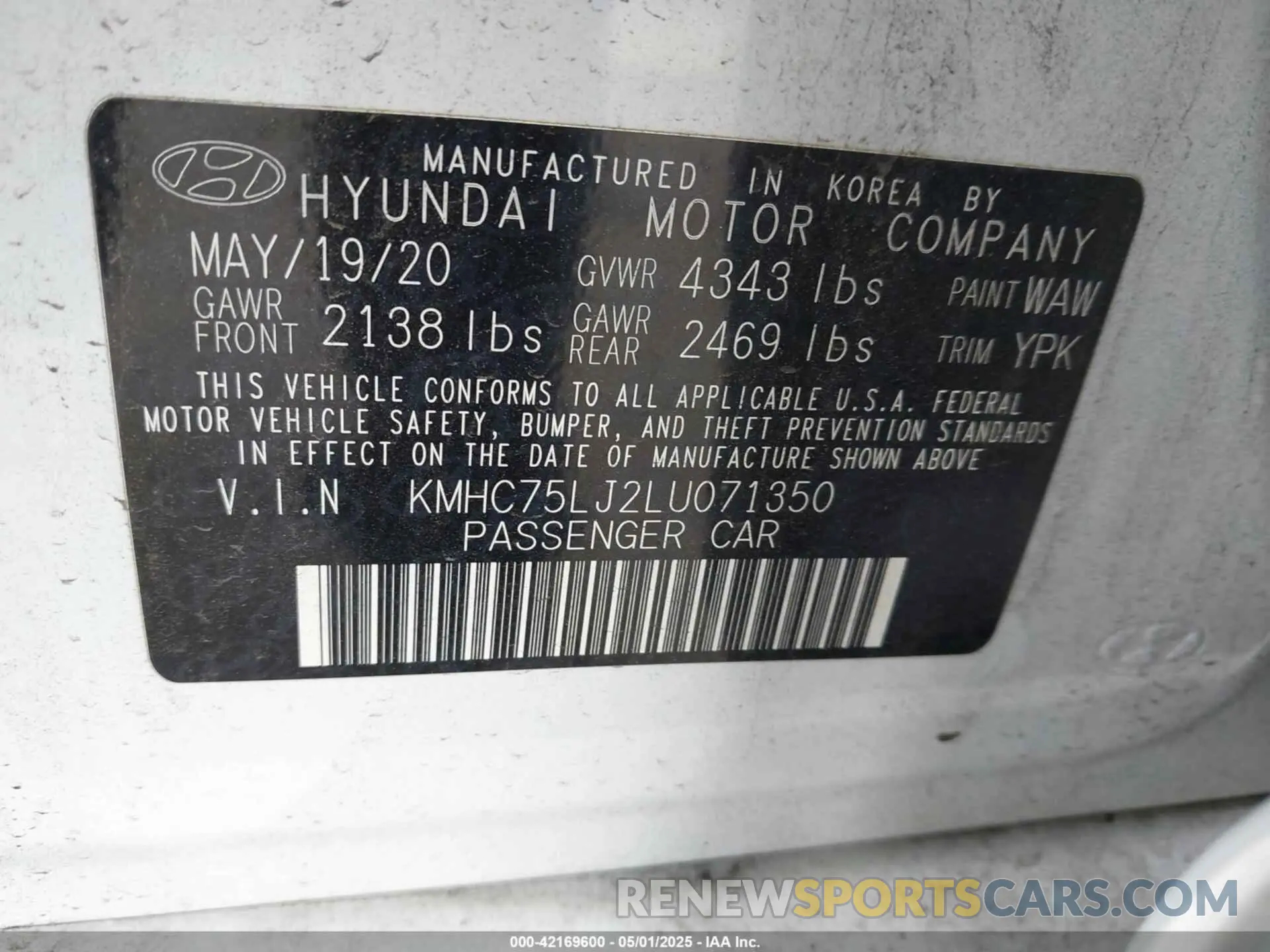 9 fotografías del automóvil dañado KMHC75LJ2LU071350 HYUNDAI IONIQ ELECTRIC 2020