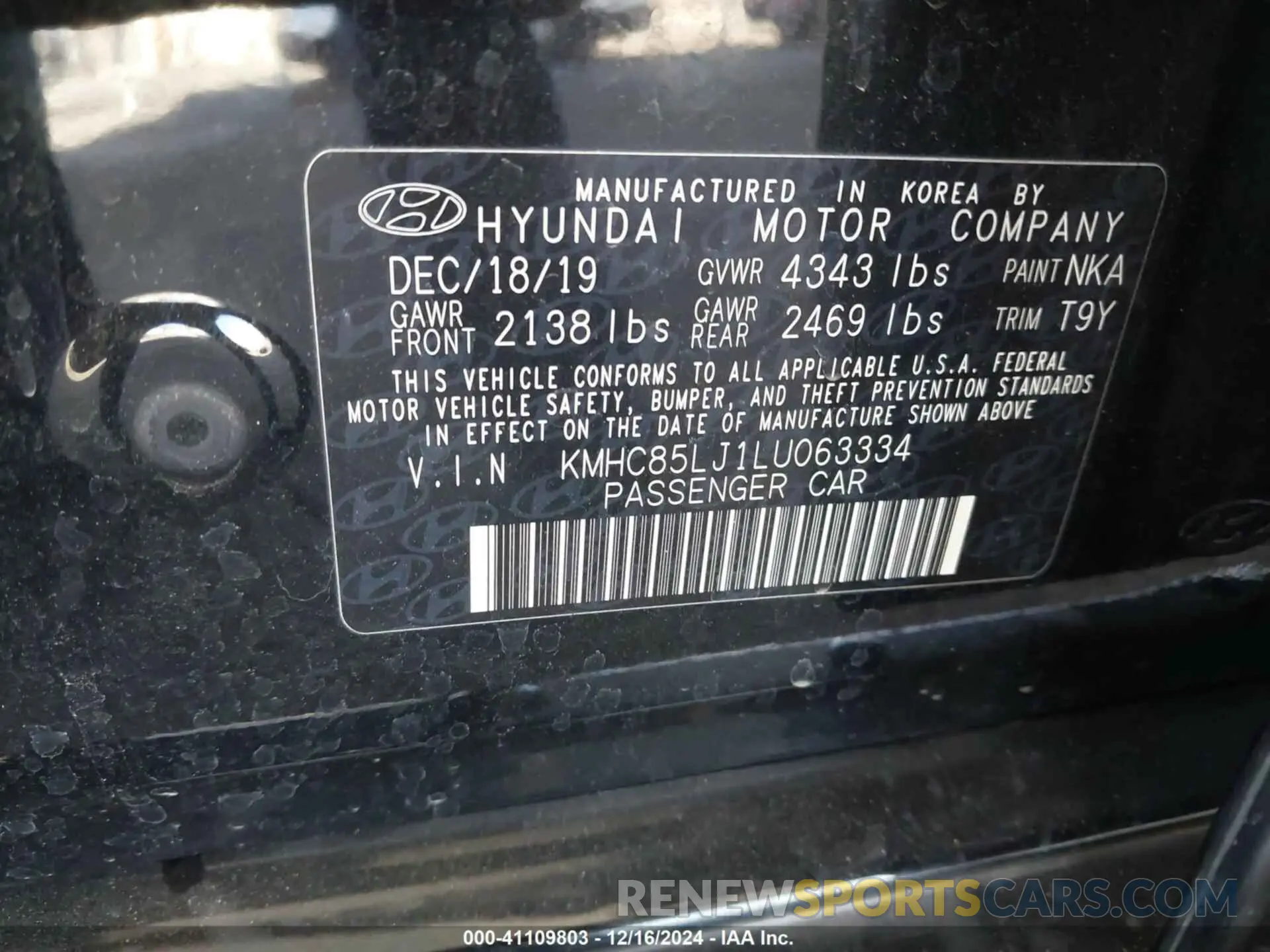 9 fotografías del automóvil dañado KMHC85LJ1LU063334 HYUNDAI IONIQ ELECTRIC 2020