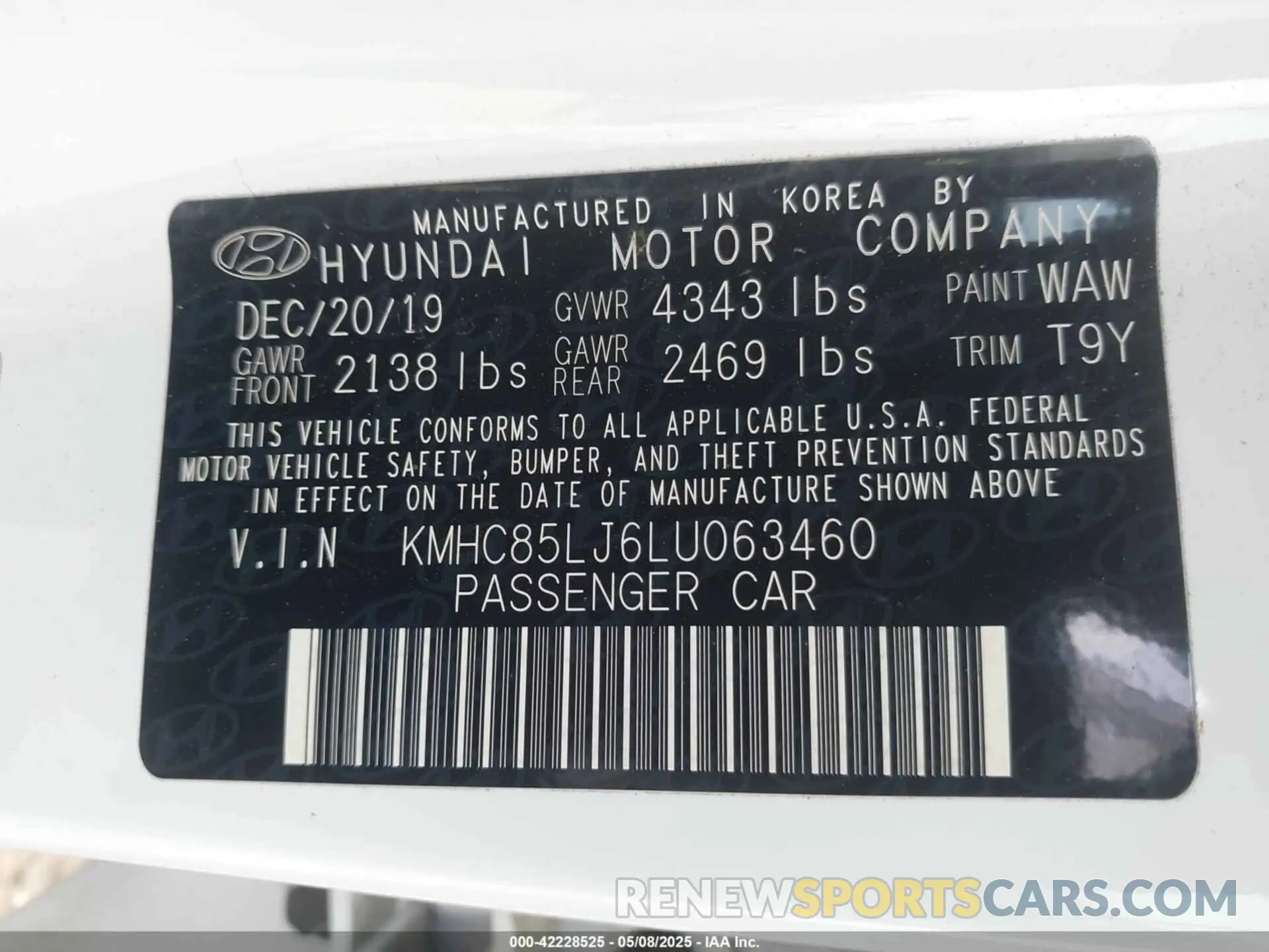 9 fotografías del automóvil dañado KMHC85LJ6LU063460 HYUNDAI IONIQ ELECTRIC 2020