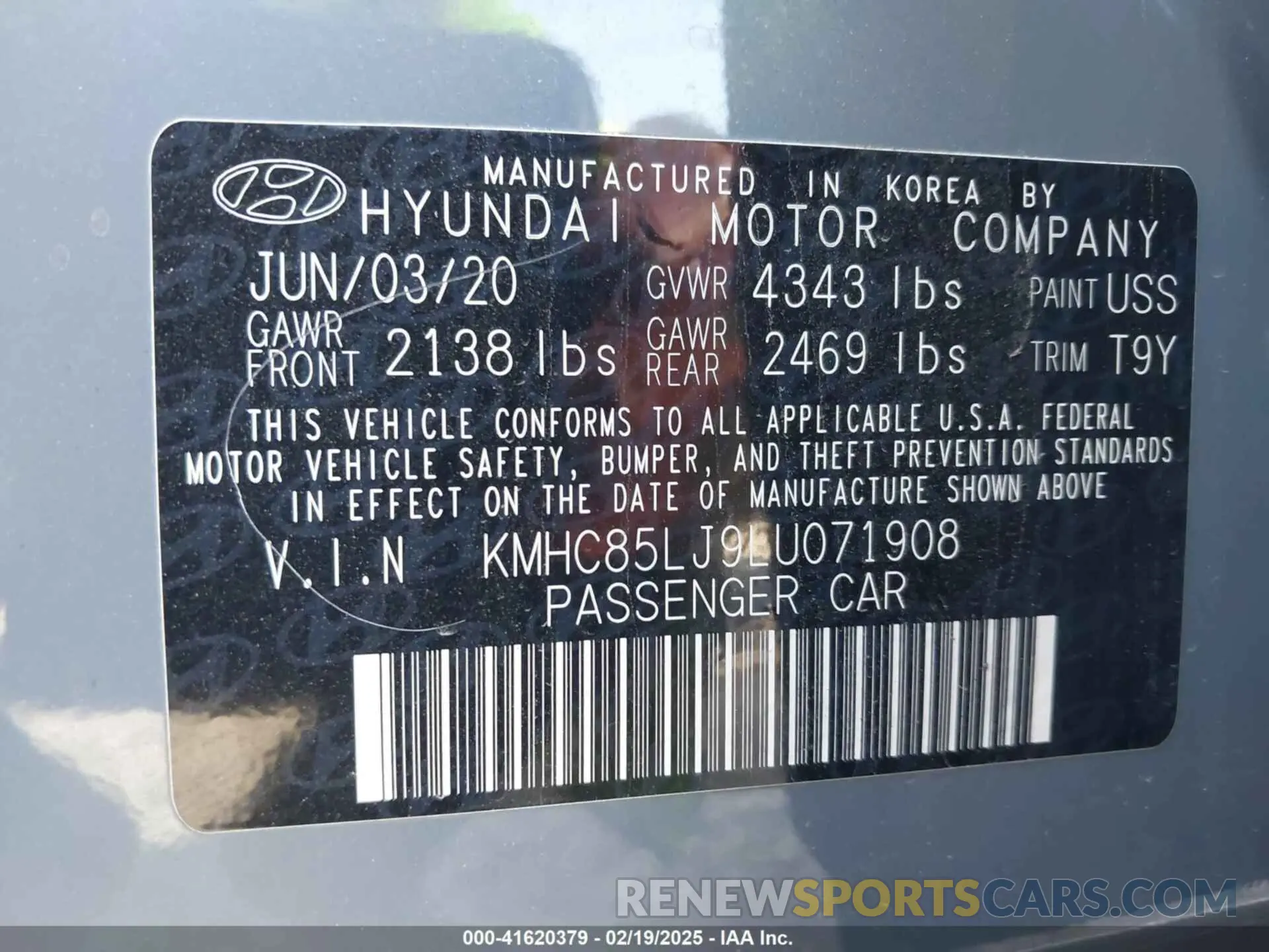 9 fotografías del automóvil dañado KMHC85LJ9LU071908 HYUNDAI IONIQ ELECTRIC 2020