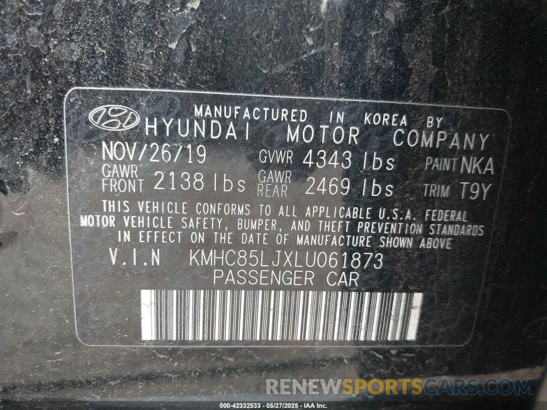 9 fotografías del automóvil dañado KMHC85LJXLU061873 HYUNDAI IONIQ ELECTRIC 2020
