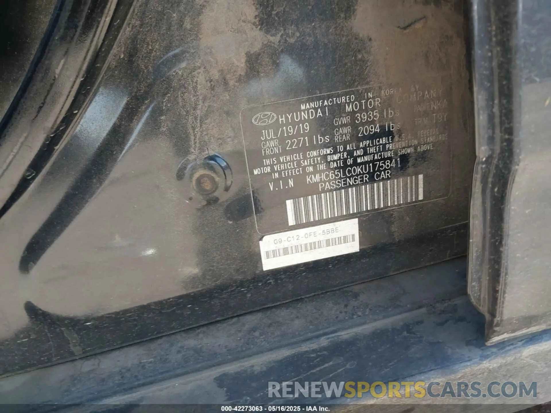 9 fotografías del automóvil dañado KMHC65LC0KU175841 HYUNDAI IONIQ HYBRID 2019
