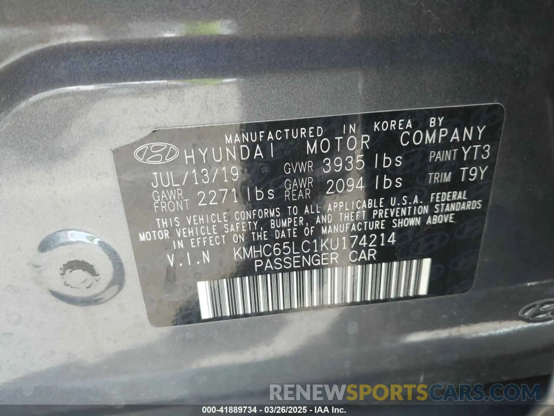 9 fotografías del automóvil dañado KMHC65LC1KU174214 HYUNDAI IONIQ HYBRID 2019