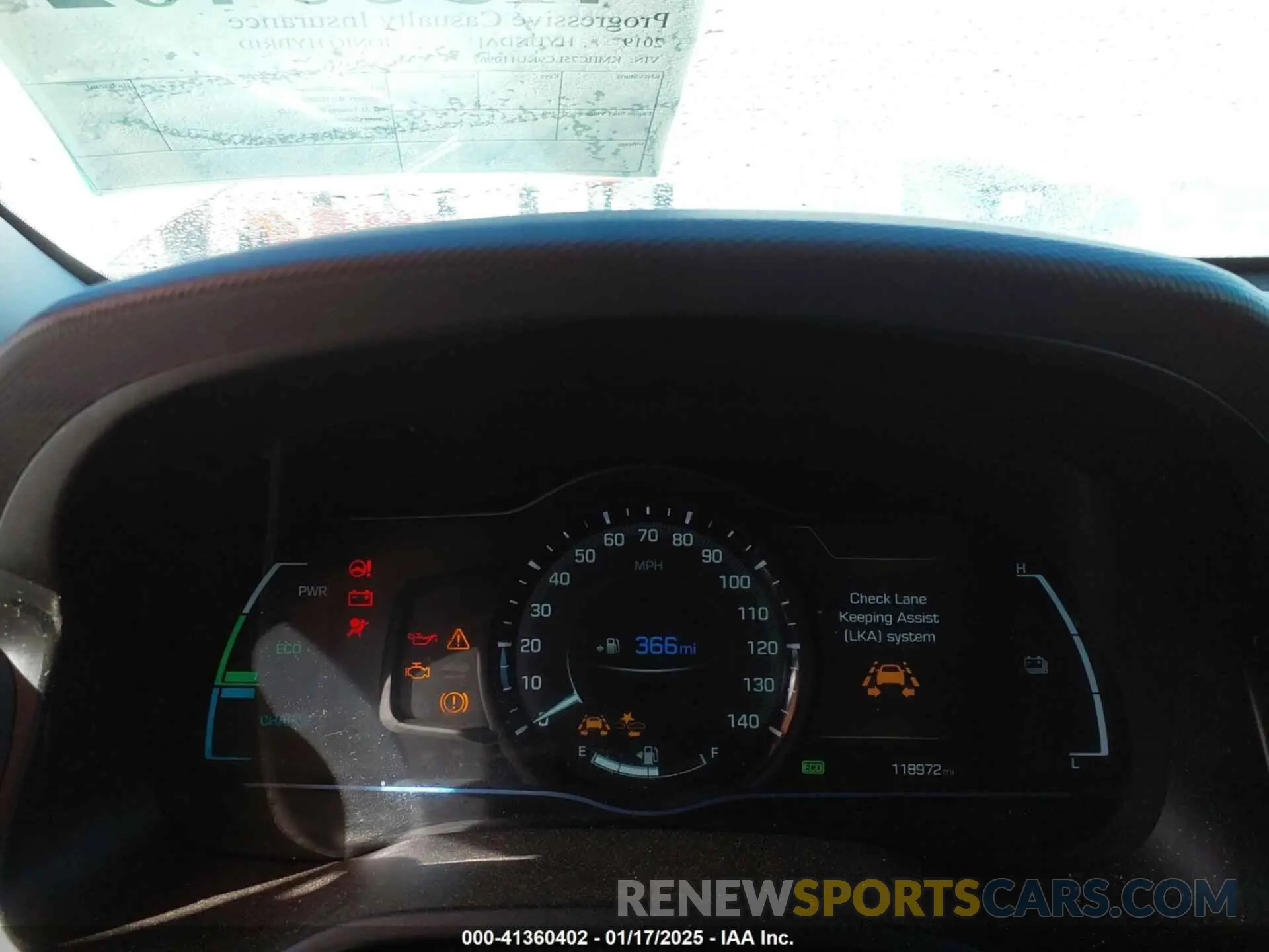 7 fotografías del automóvil dañado KMHC75LC9KU110967 HYUNDAI IONIQ HYBRID 2019