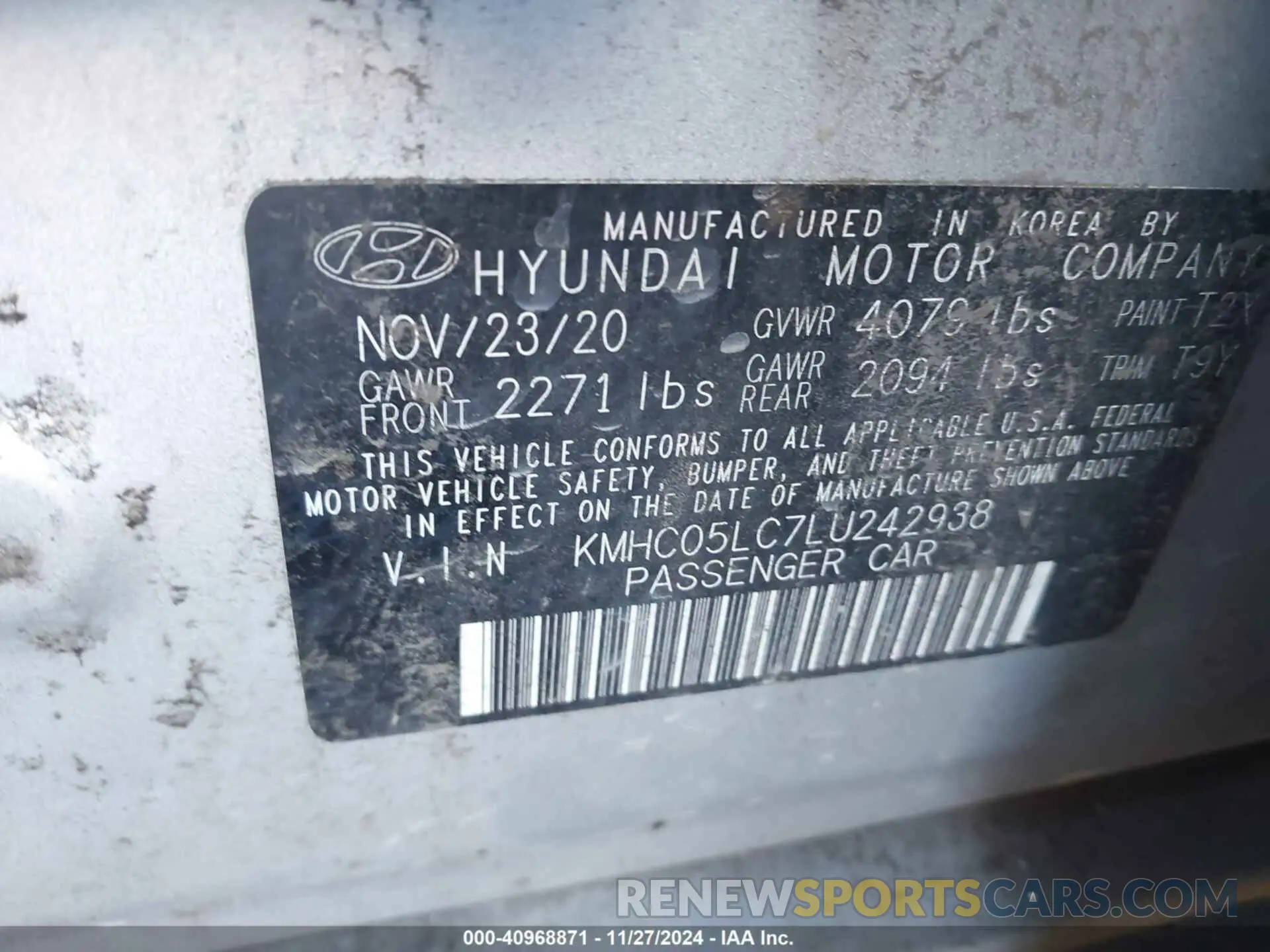 9 fotografías del automóvil dañado KMHC05LC7LU242938 HYUNDAI IONIQ HYBRID 2020