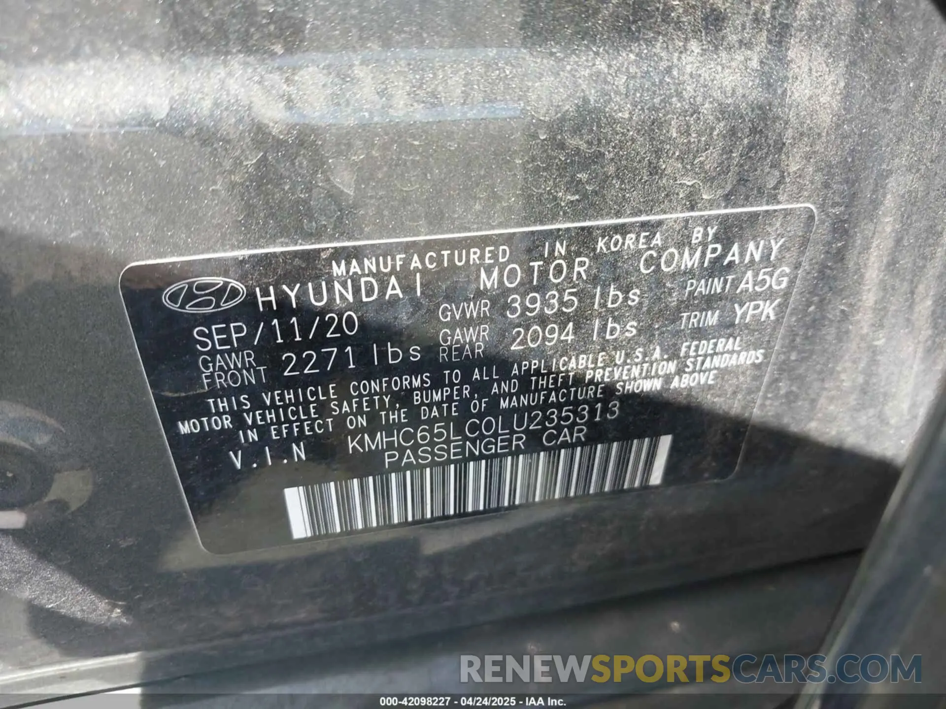 9 fotografías del automóvil dañado KMHC65LC0LU235313 HYUNDAI IONIQ HYBRID 2020