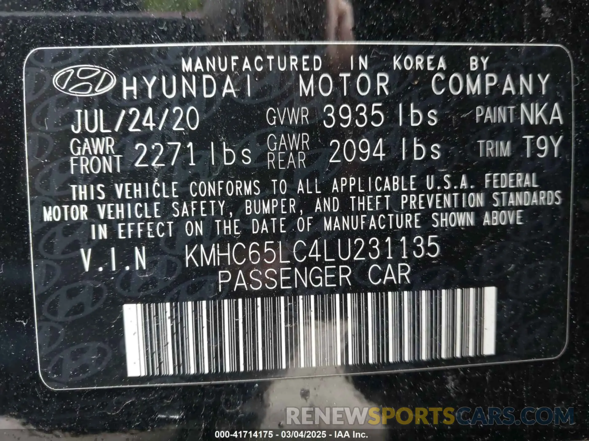 9 fotografías del automóvil dañado KMHC65LC4LU231135 HYUNDAI IONIQ HYBRID 2020