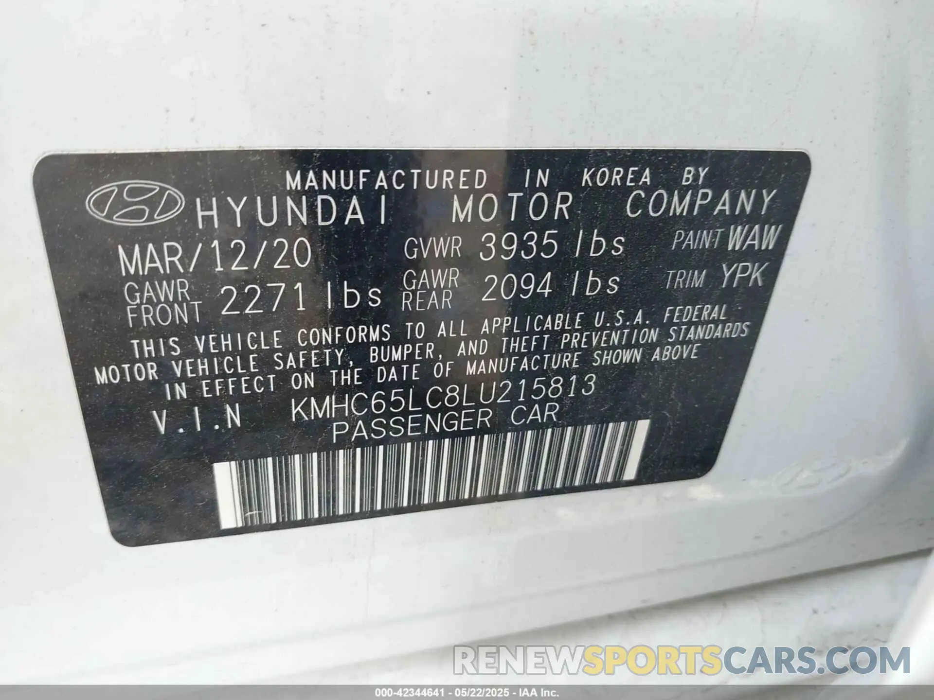 9 fotografías del automóvil dañado KMHC65LC8LU215813 HYUNDAI IONIQ HYBRID 2020