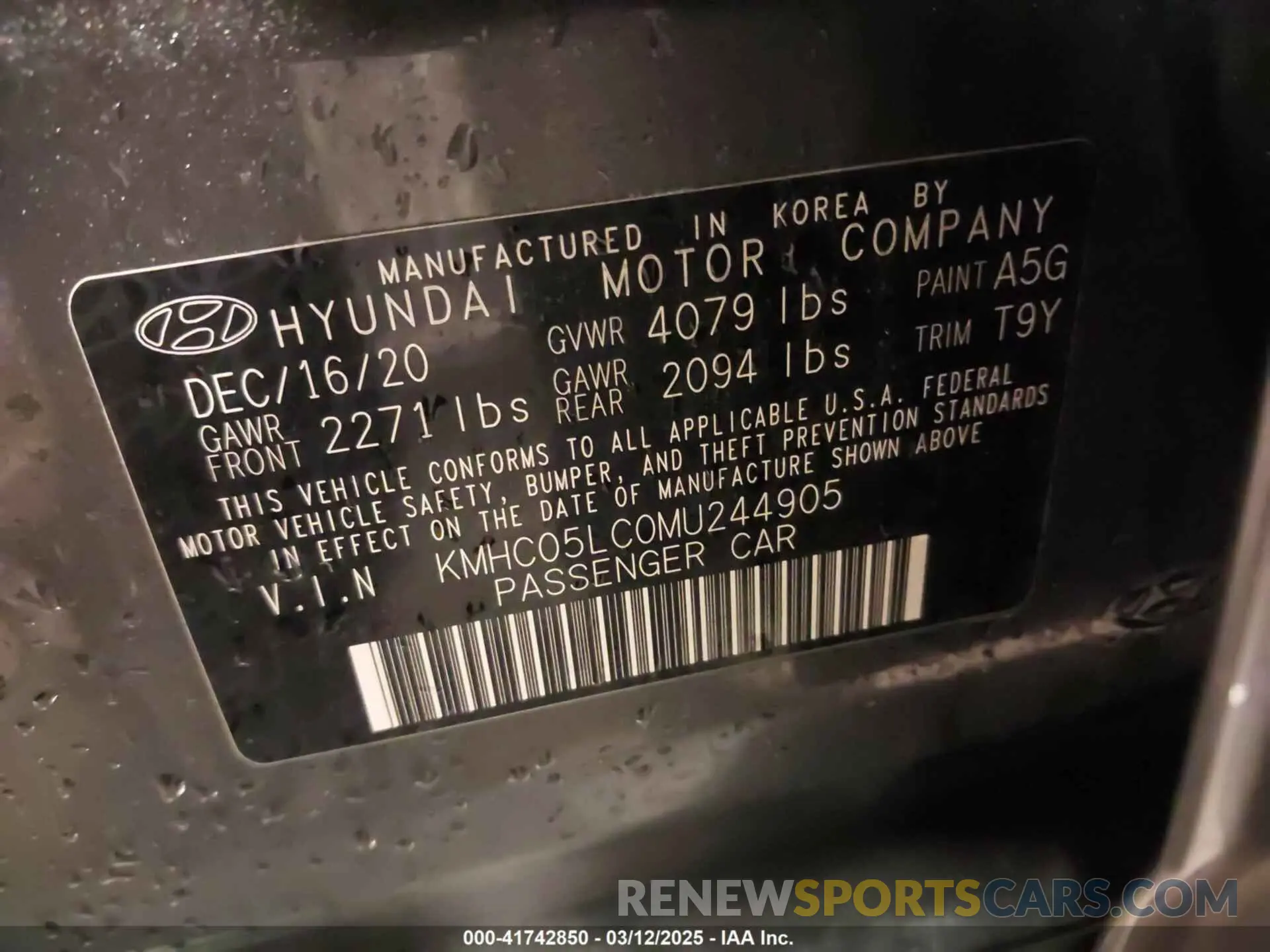9 fotografías del automóvil dañado KMHC05LC0MU244905 HYUNDAI IONIQ HYBRID 2021