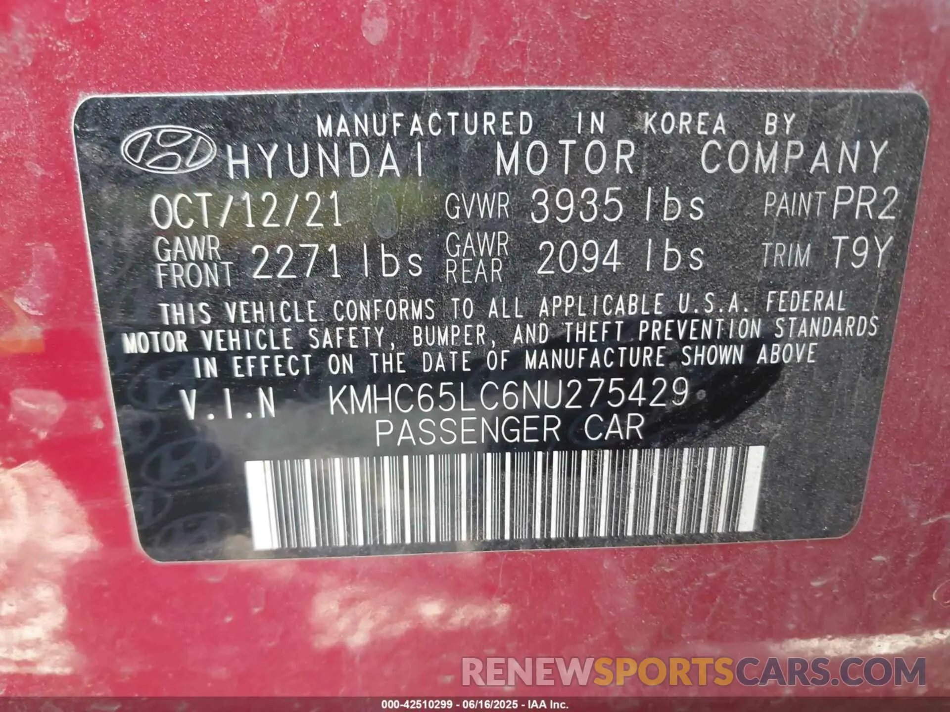 9 fotografías del automóvil dañado KMHC65LC6NU275429 HYUNDAI IONIQ HYBRID 2022