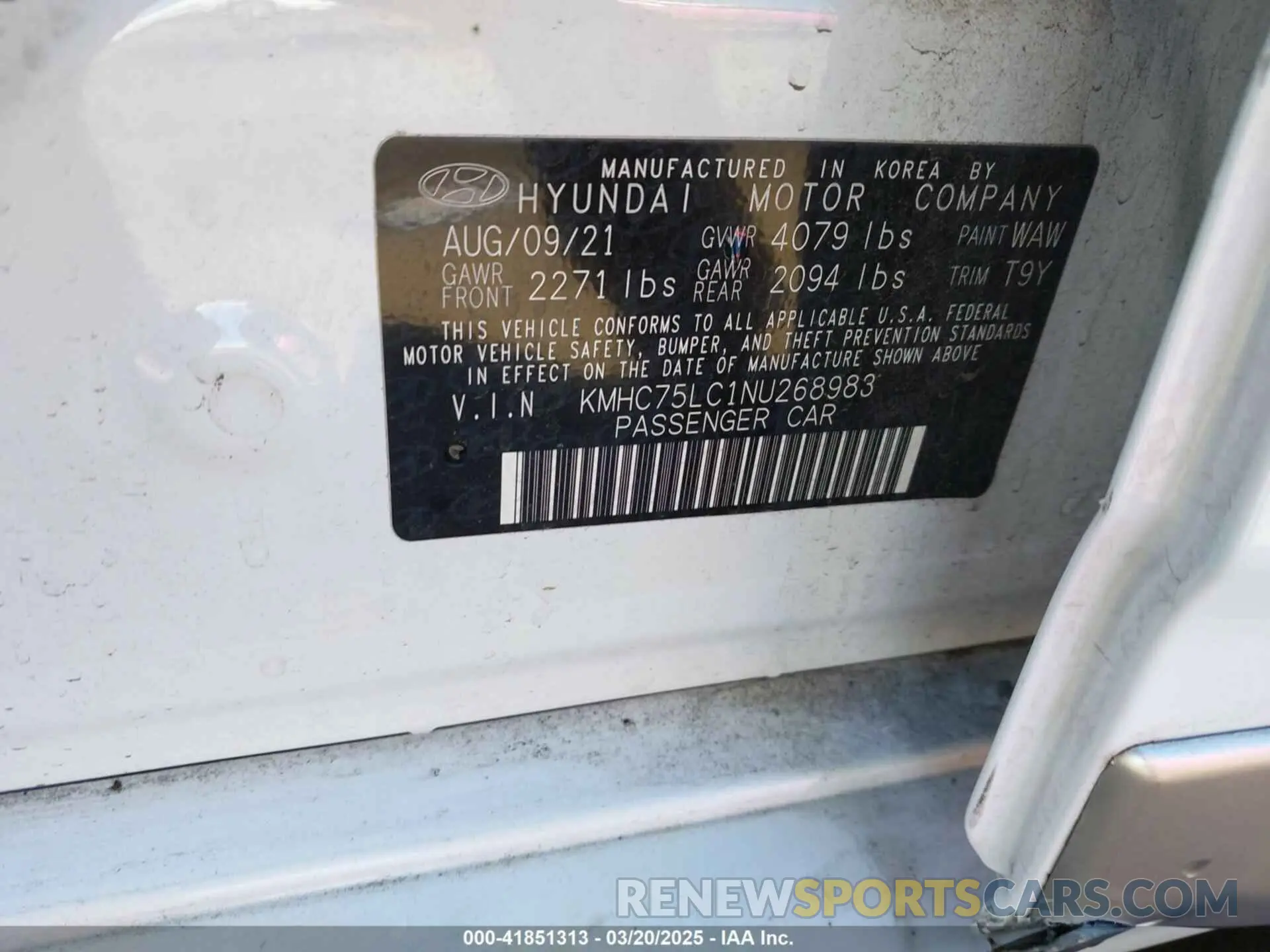 9 fotografías del automóvil dañado KMHC75LC1NU268983 HYUNDAI IONIQ HYBRID 2022