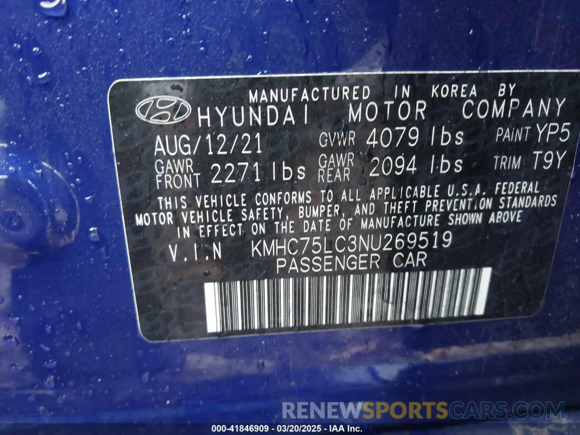 9 fotografías del automóvil dañado KMHC75LC3NU269519 HYUNDAI IONIQ HYBRID 2022