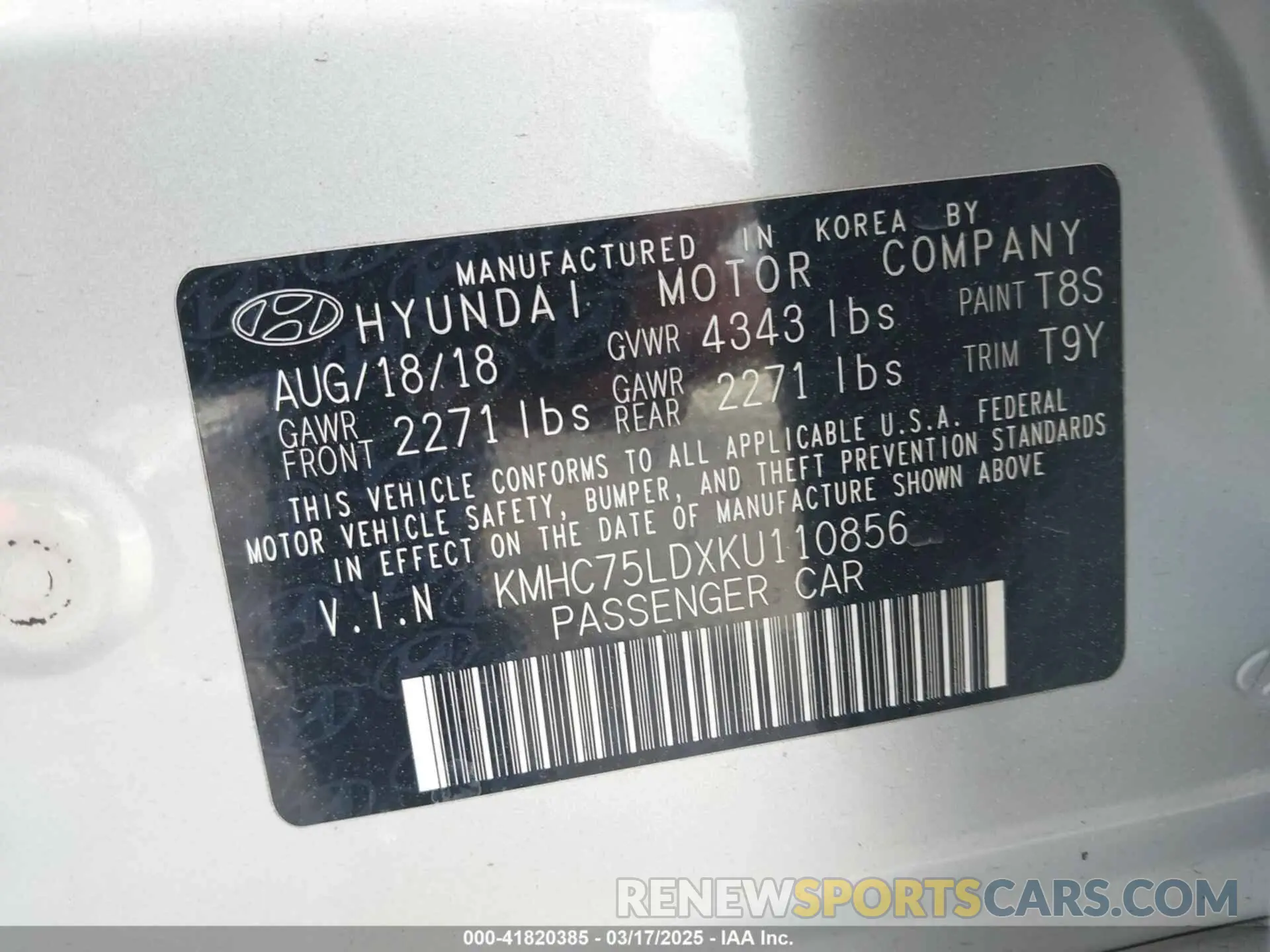 9 fotografías del automóvil dañado KMHC75LDXKU110856 HYUNDAI IONIQ PLUG-IN HYBRID 2019