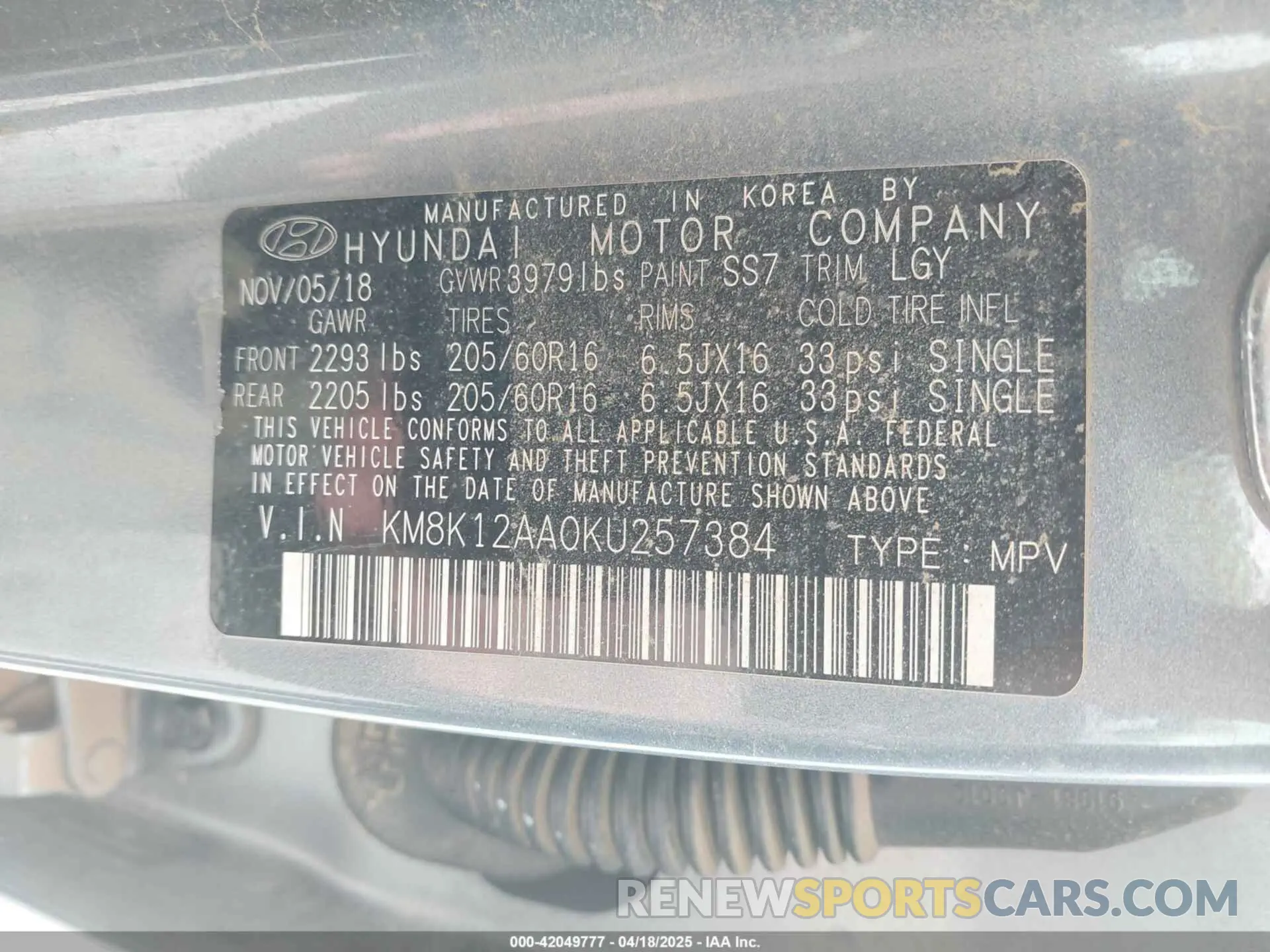 9 fotografías del automóvil dañado KM8K12AA0KU257384 HYUNDAI KONA 2019