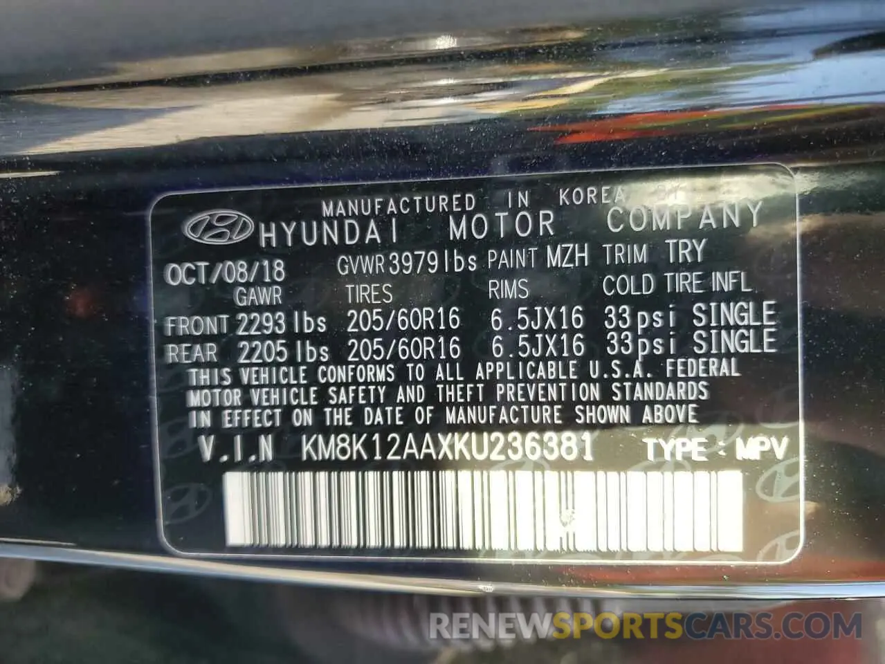 12 fotografías del automóvil dañado KM8K12AAXKU236381 HYUNDAI KONA 2019
