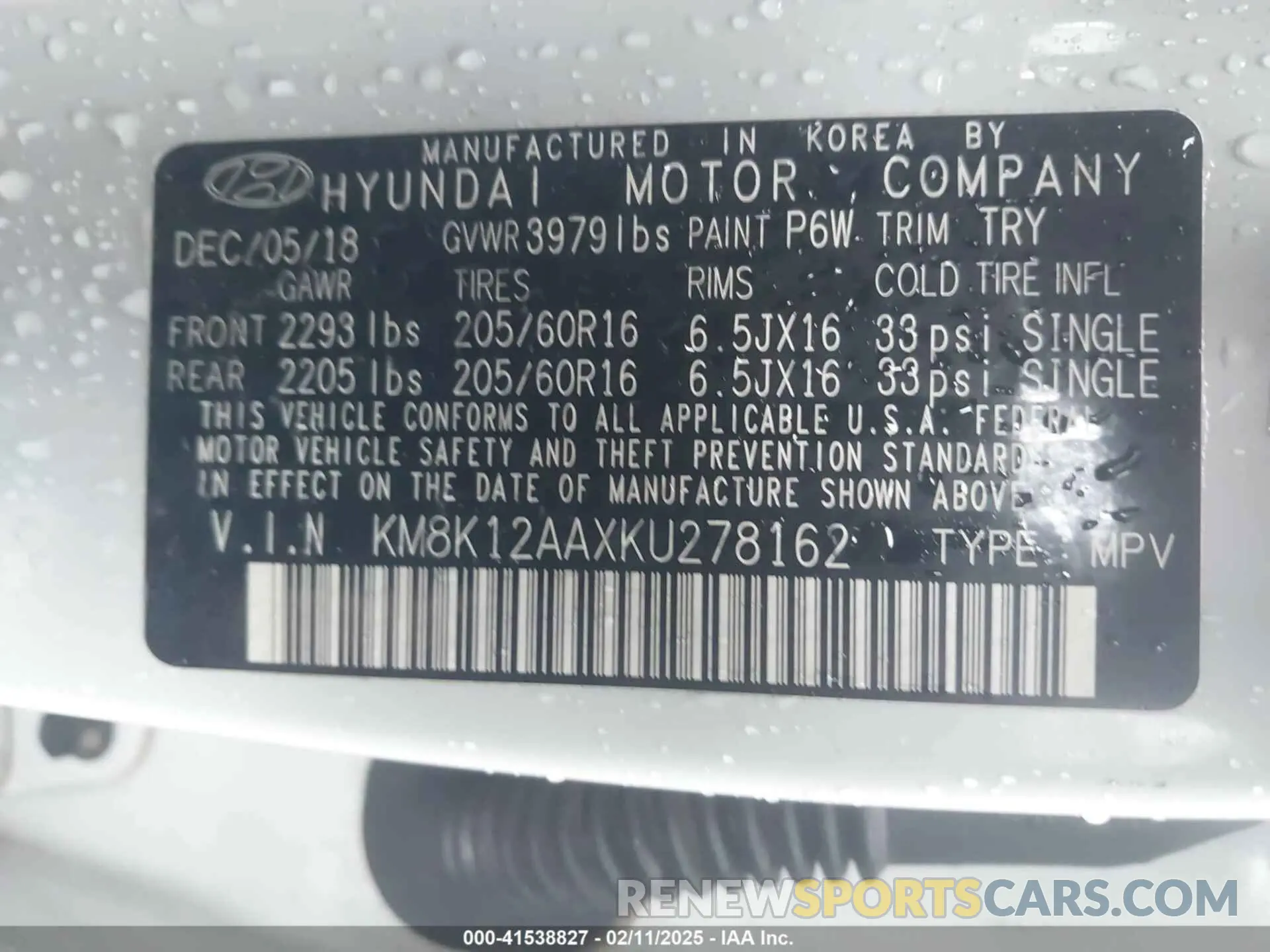 9 fotografías del automóvil dañado KM8K12AAXKU278162 HYUNDAI KONA 2019