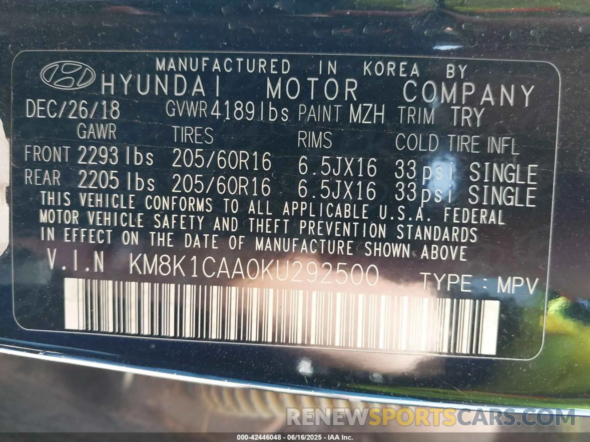 9 fotografías del automóvil dañado KM8K1CAA0KU292500 HYUNDAI KONA 2019