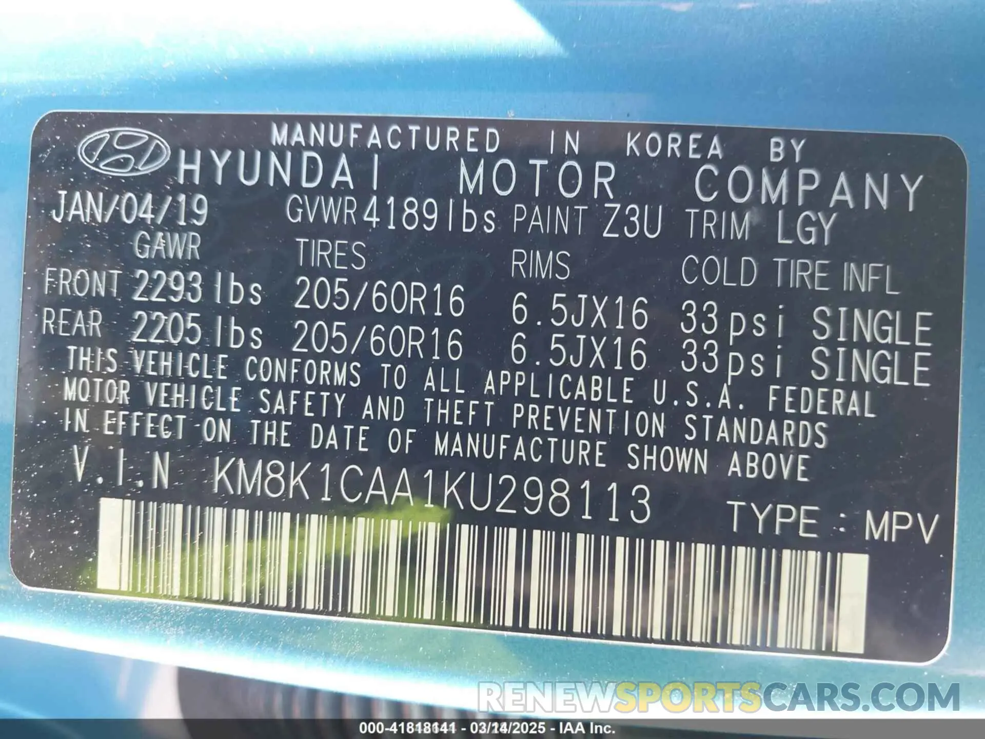 9 fotografías del automóvil dañado KM8K1CAA1KU298113 HYUNDAI KONA 2019