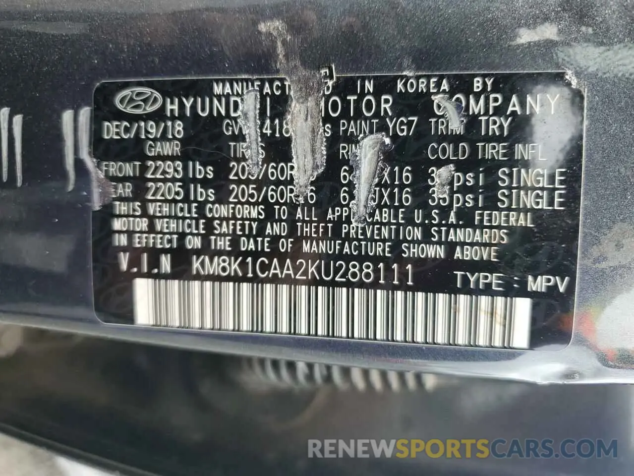 13 fotografías del automóvil dañado KM8K1CAA2KU288111 HYUNDAI KONA 2019