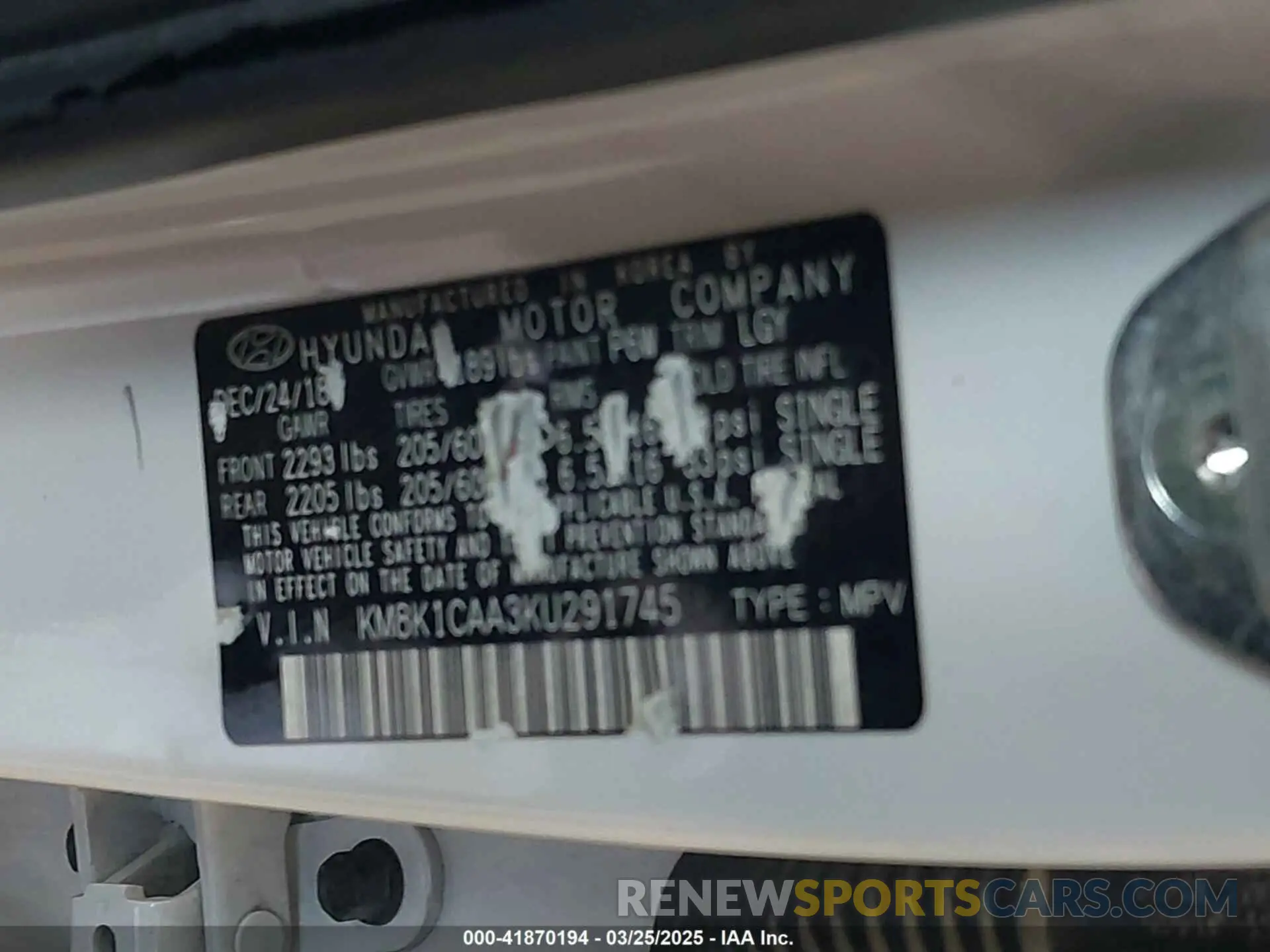 9 fotografías del automóvil dañado KM8K1CAA3KU291745 HYUNDAI KONA 2019